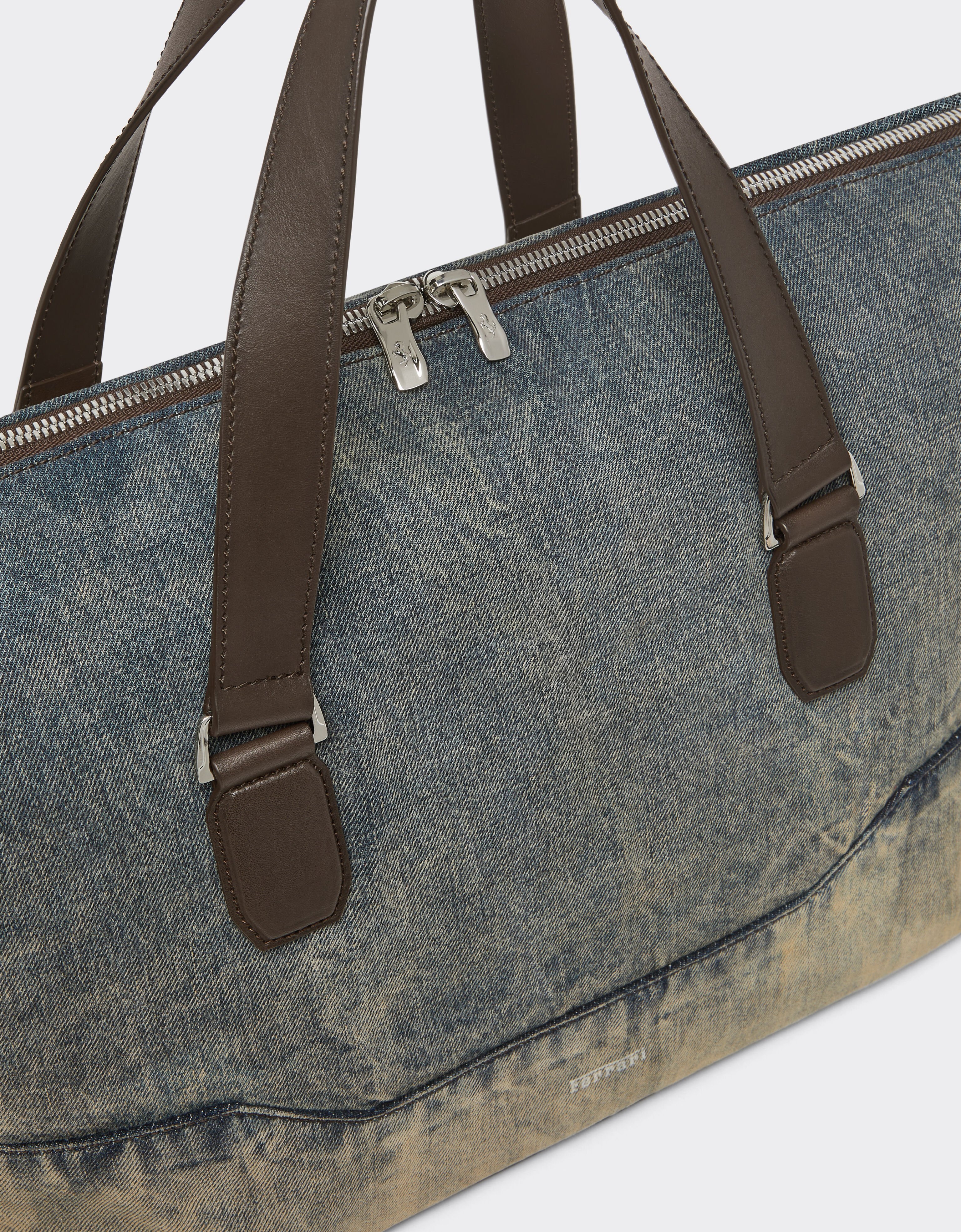 Ferrari Acid-washed denim and leather duffle bag Blu Denim 51329f