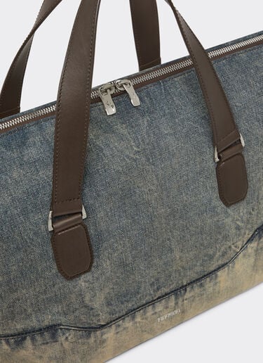 Ferrari Acid-washed denim and leather duffle bag Blu Denim 51329f