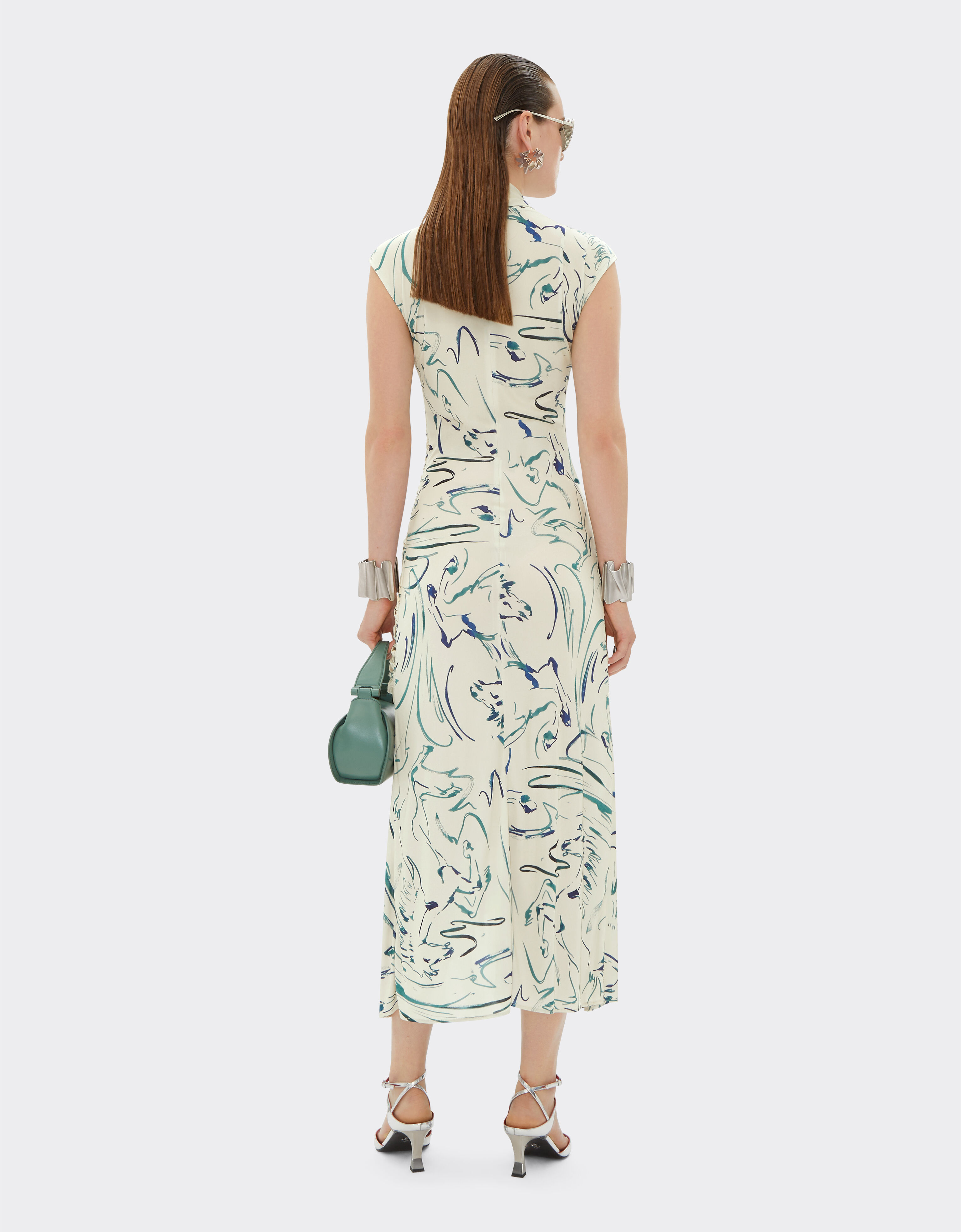 Ferrari Dress in viscose fabric with Cavallino print Ecru 22043f