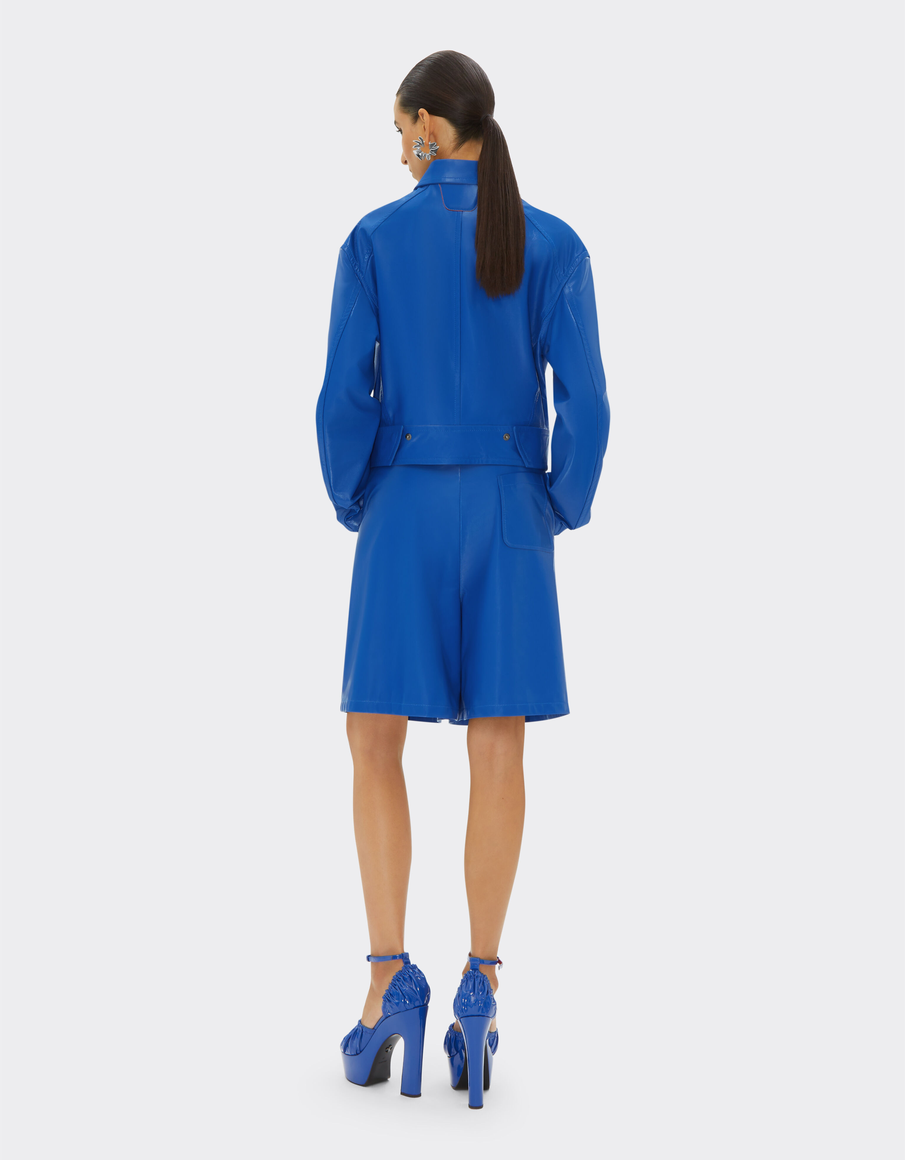 Ferrari Bomber jacket in liquid leather Klein Blue 21883f