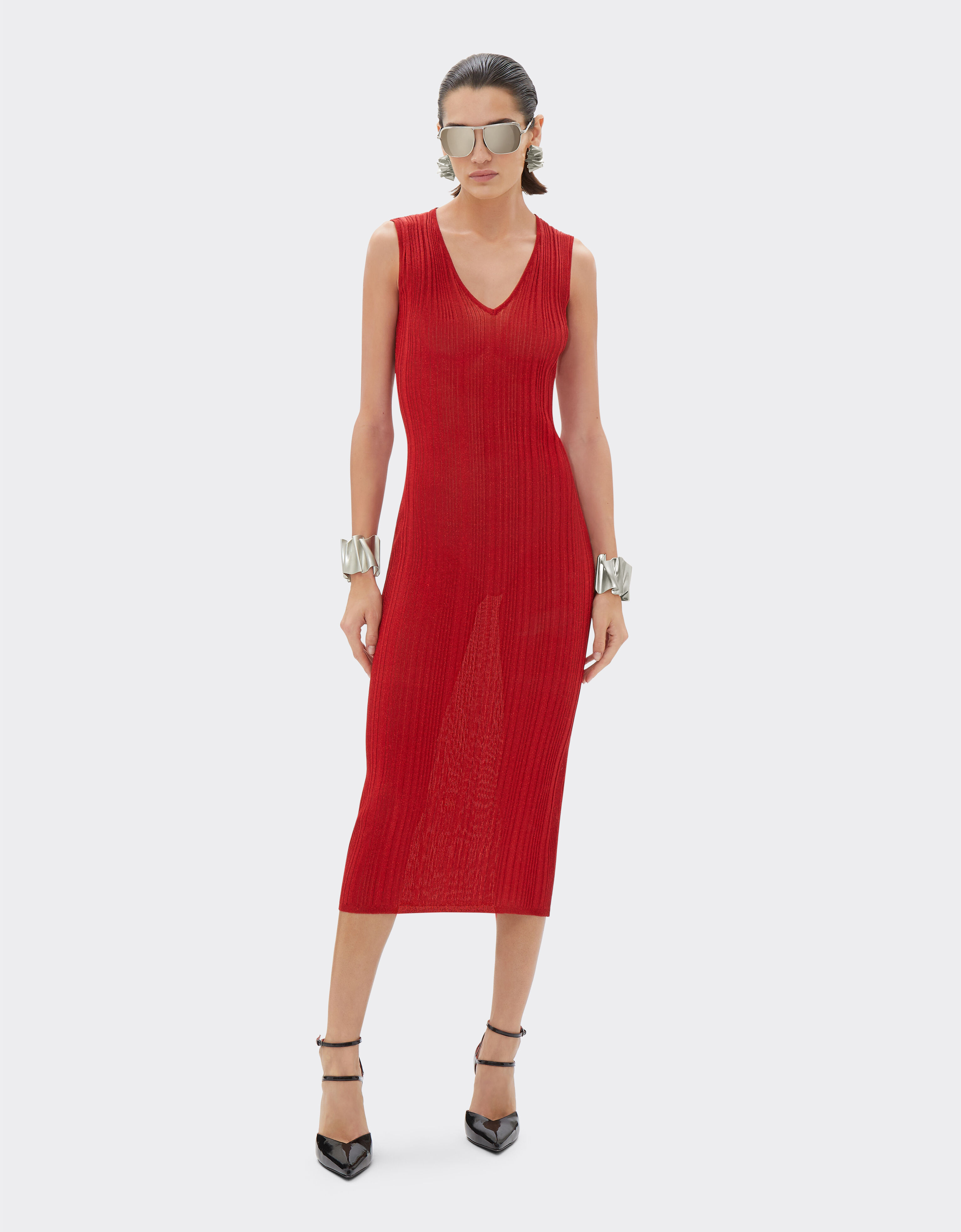 Ferrari Sleeveless dress in viscose and lurex Rosso Dino 21667f
