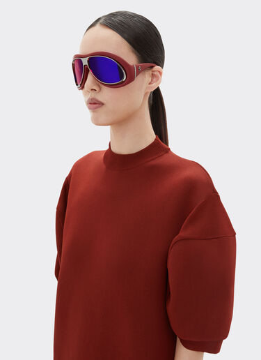 Ferrari Sunglasses in red leather and gunmetal grey metal with gold rose mirror lenses Racing red LA01Lf