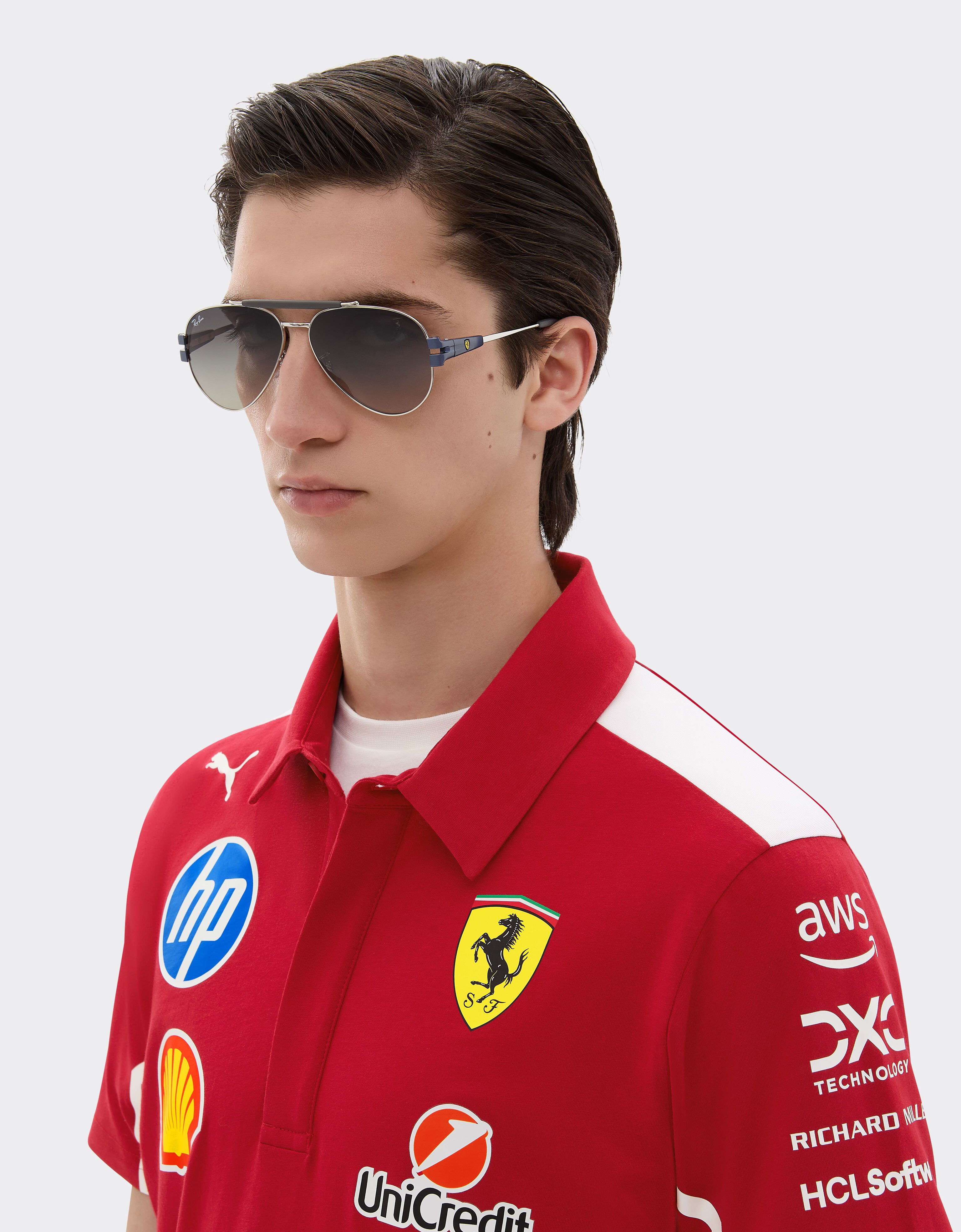 Ferrari Ray-Ban for Scuderia Ferrari RB3762M in silver-tone and matt light blue metal with gradient grey lenses Silver LA019f