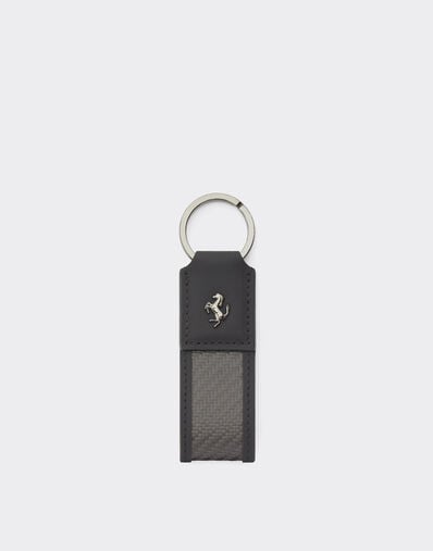 Ferrari Leather and carbon fiber keychain Black 20629f