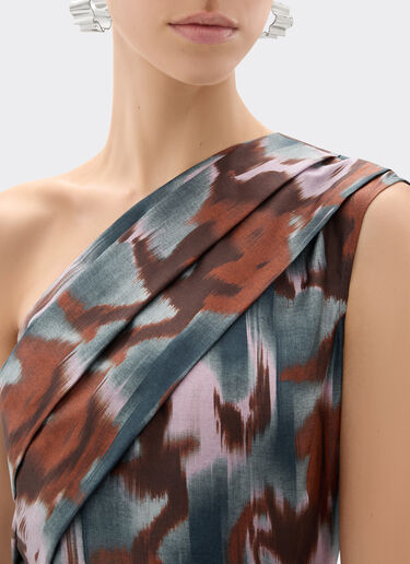 Ferrari Vestido de seda con estampado Ikat pony Azul pavo real 22643f