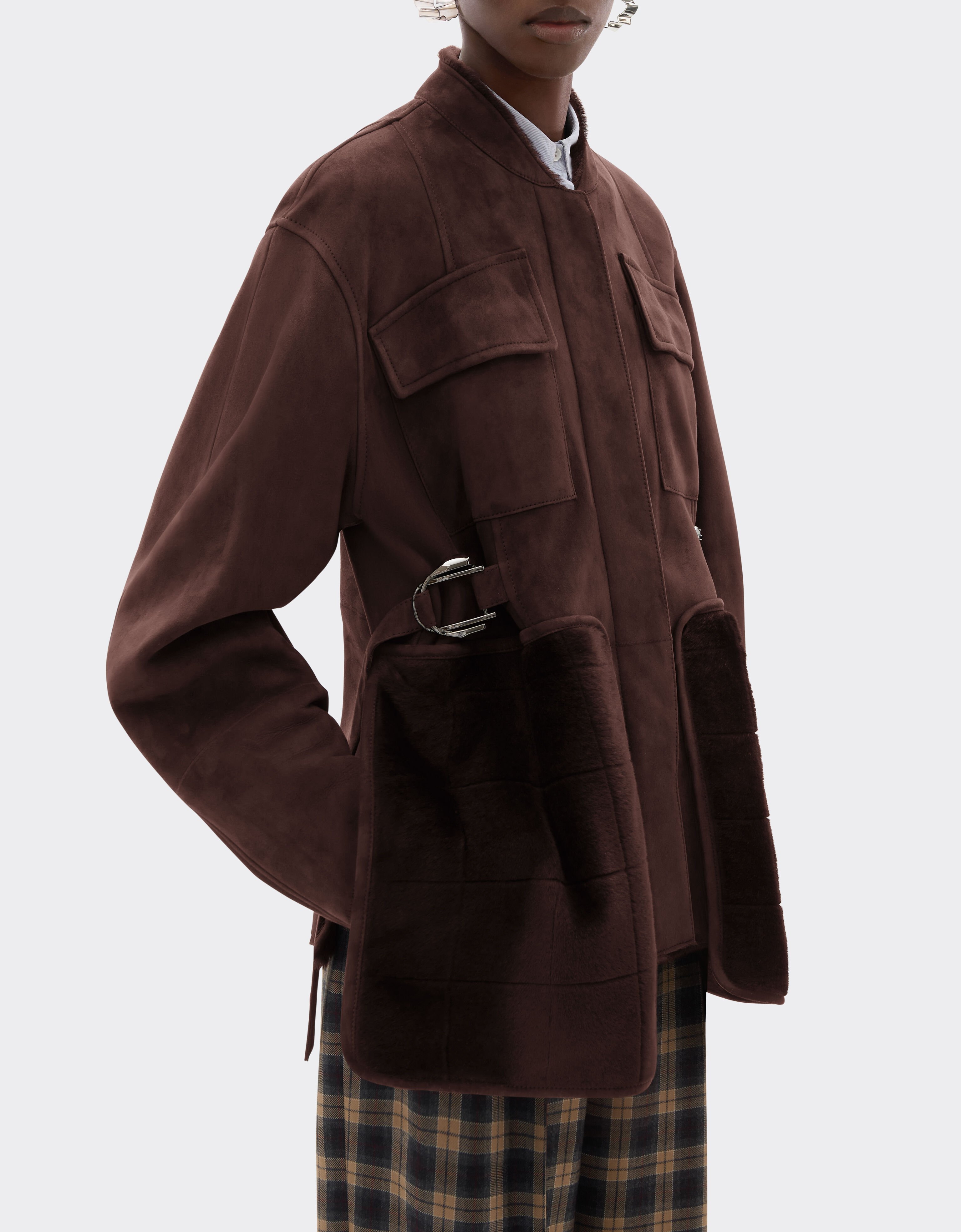 Ferrari Shearling caban with 7X7 check pattern Espresso 22582f