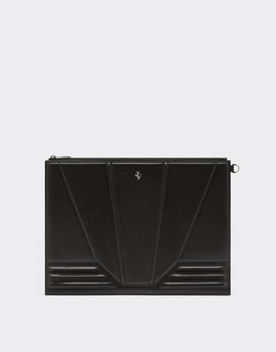 Ferrari Pouch in smooth leather with 3D pattern Black 22199f