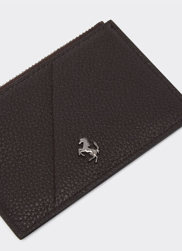 Ferrari Grained leather card case with zip Dark Brown 20625f