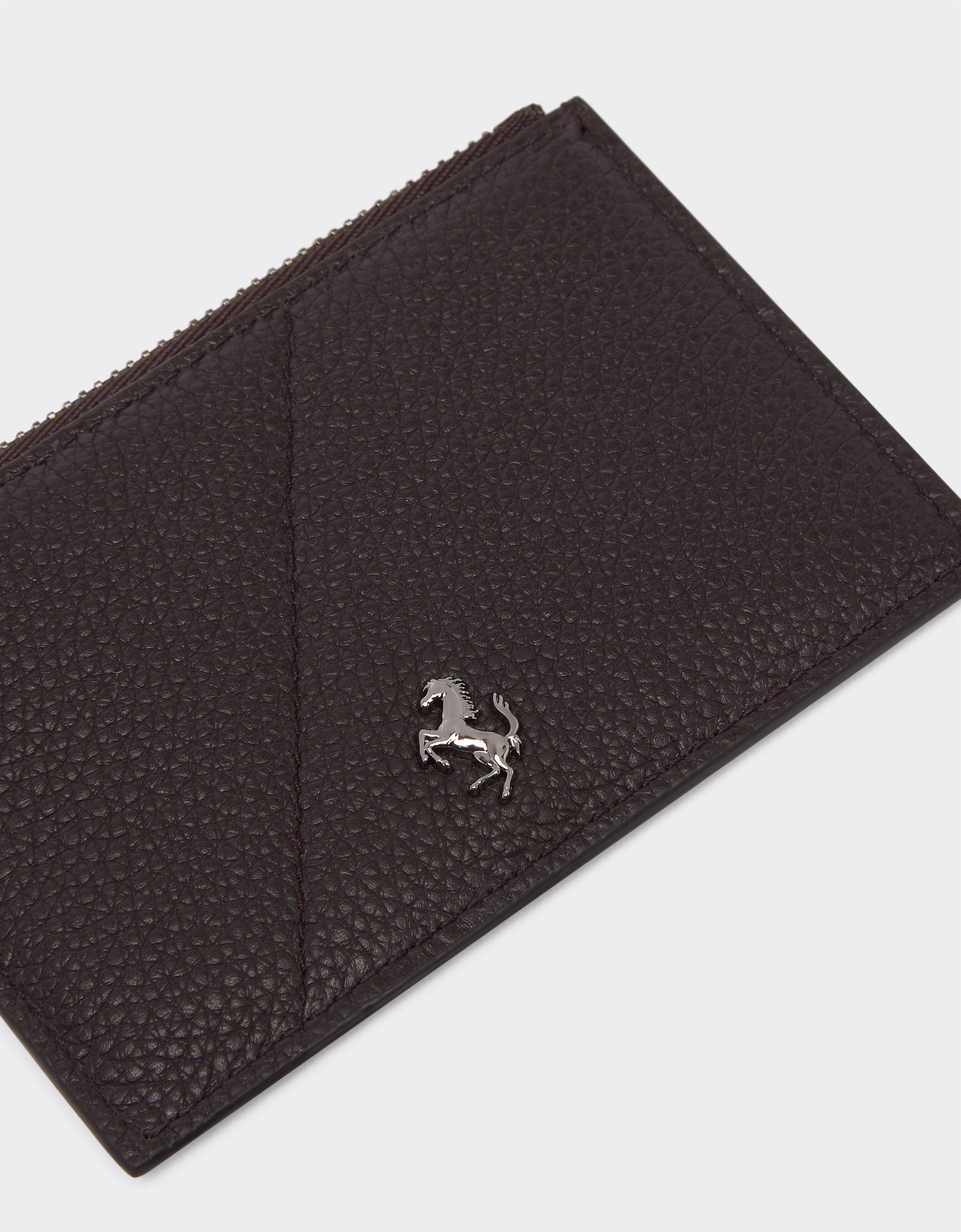 Ferrari Grained leather card case with zip Dark Brown 20625f