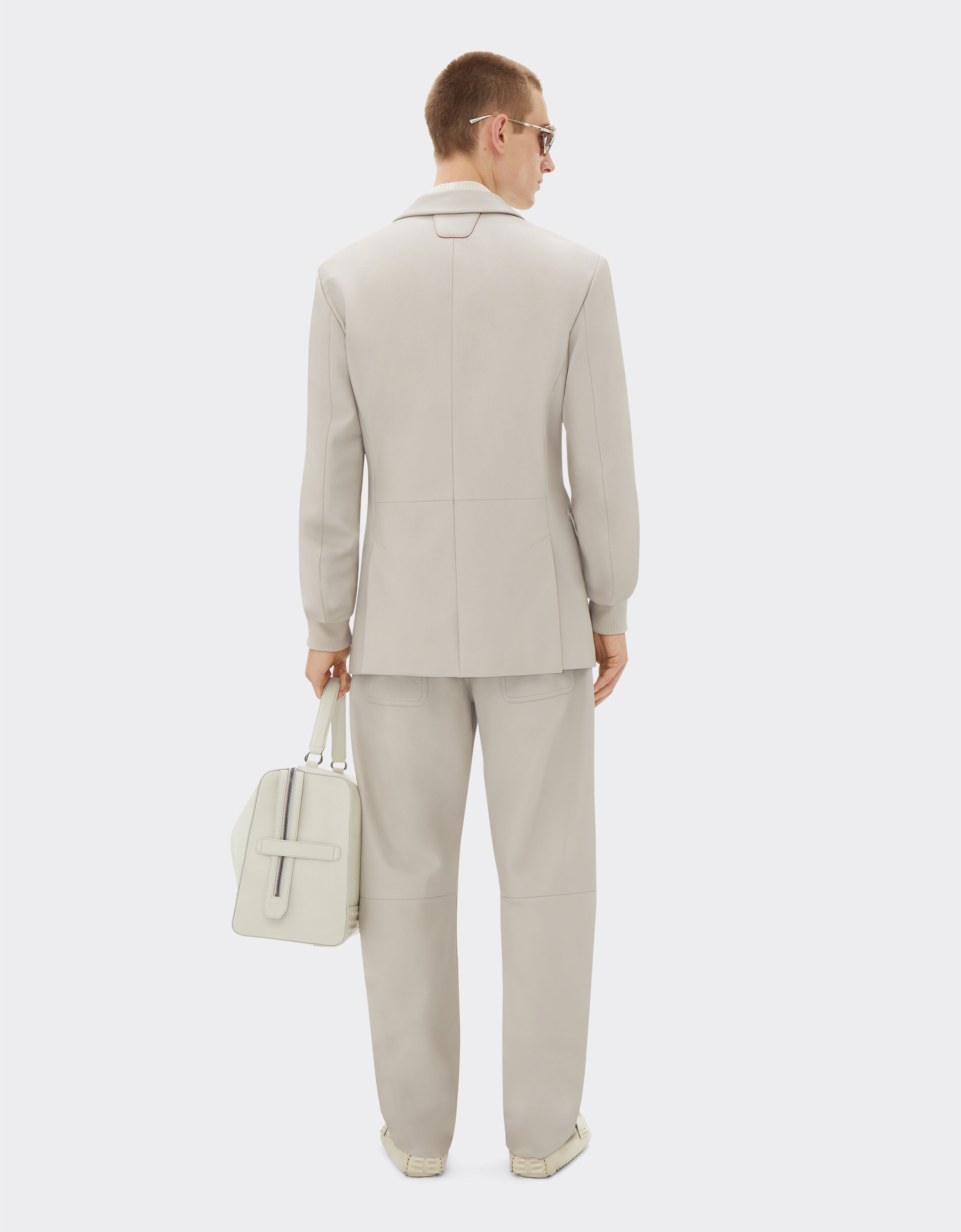 Ferrari Blazer en cuir nappa avec poignets tricotés Écru 21775f
