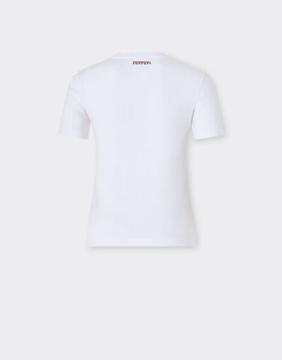 Ferrari T-shirt en coton avec imprimé Cavallino Rampante Optical White 51034f