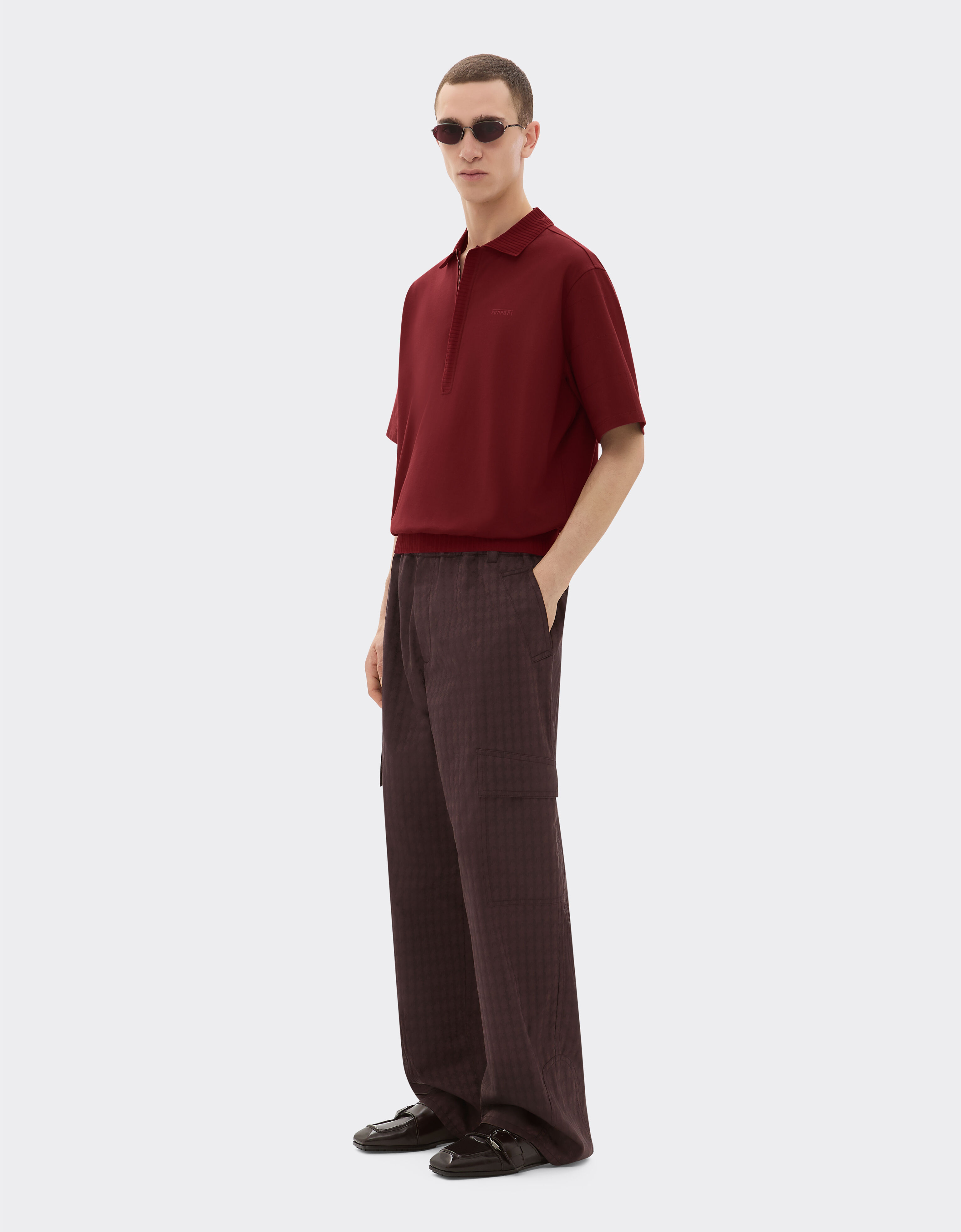 Ferrari Cotton polo shirt with 7X7 check motif Mahogany 22515f