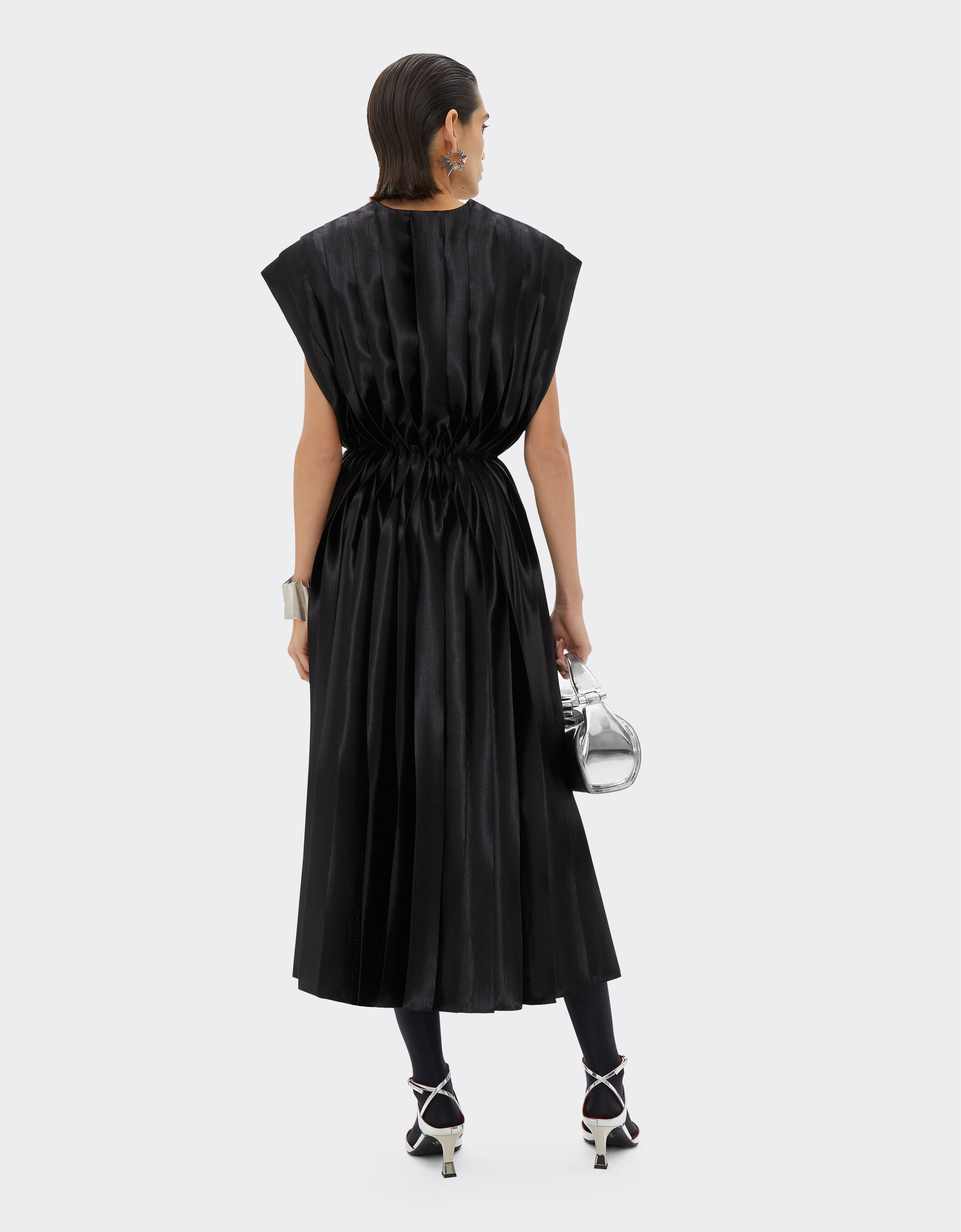 Ferrari Pleated midi dress in liquid satin Black 21630f