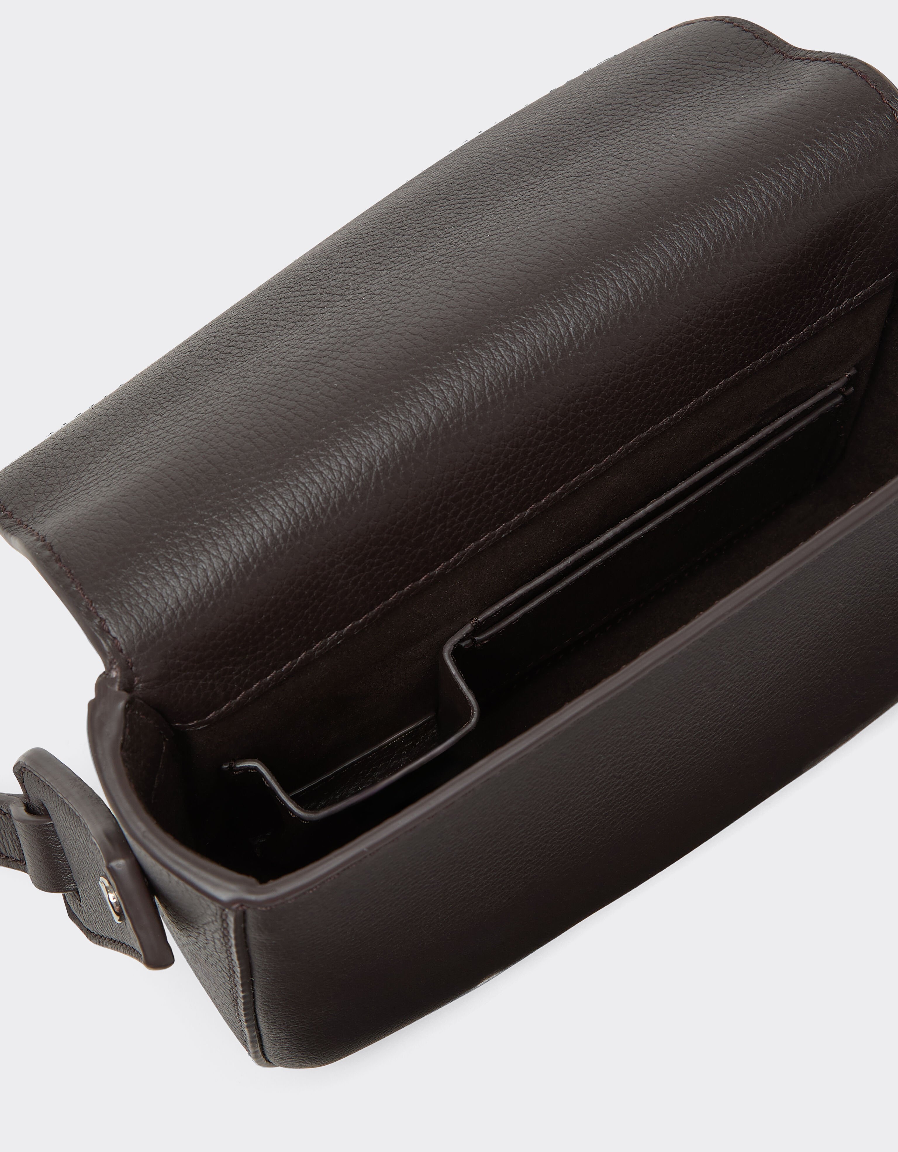 Ferrari Mini sac messenger en cuir grainé Dark brown 50582f