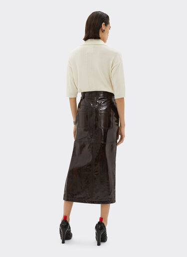 Ferrari Glossy leather skirt with brushed motif Dark Brown 21215f