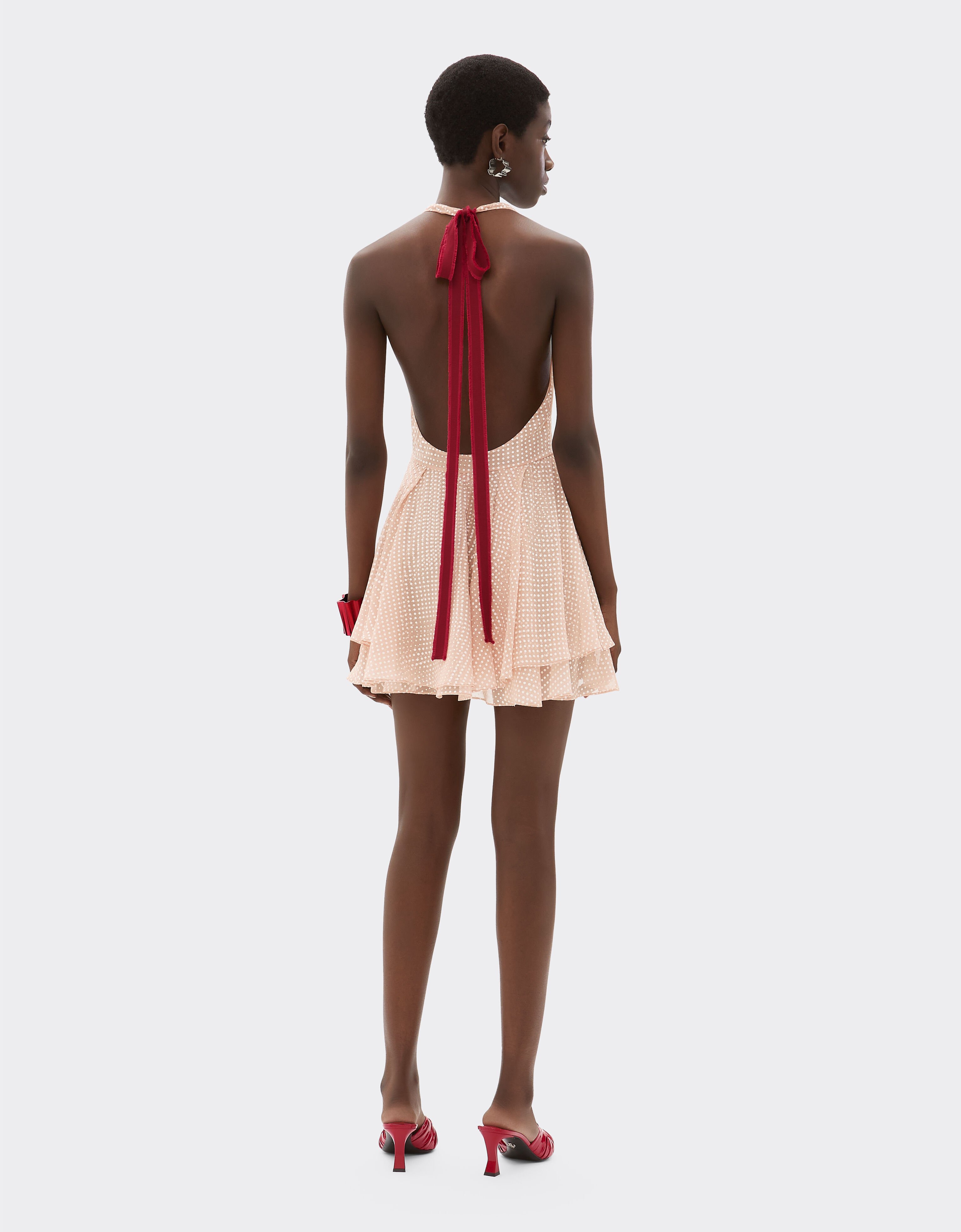 Ferrari Abito mini in voile di seta con stampa Cavallino Dots Nude 22447f