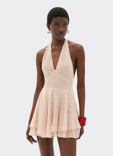 Ferrari Abito mini in voile di seta con stampa Cavallino Dots Nude 22447f