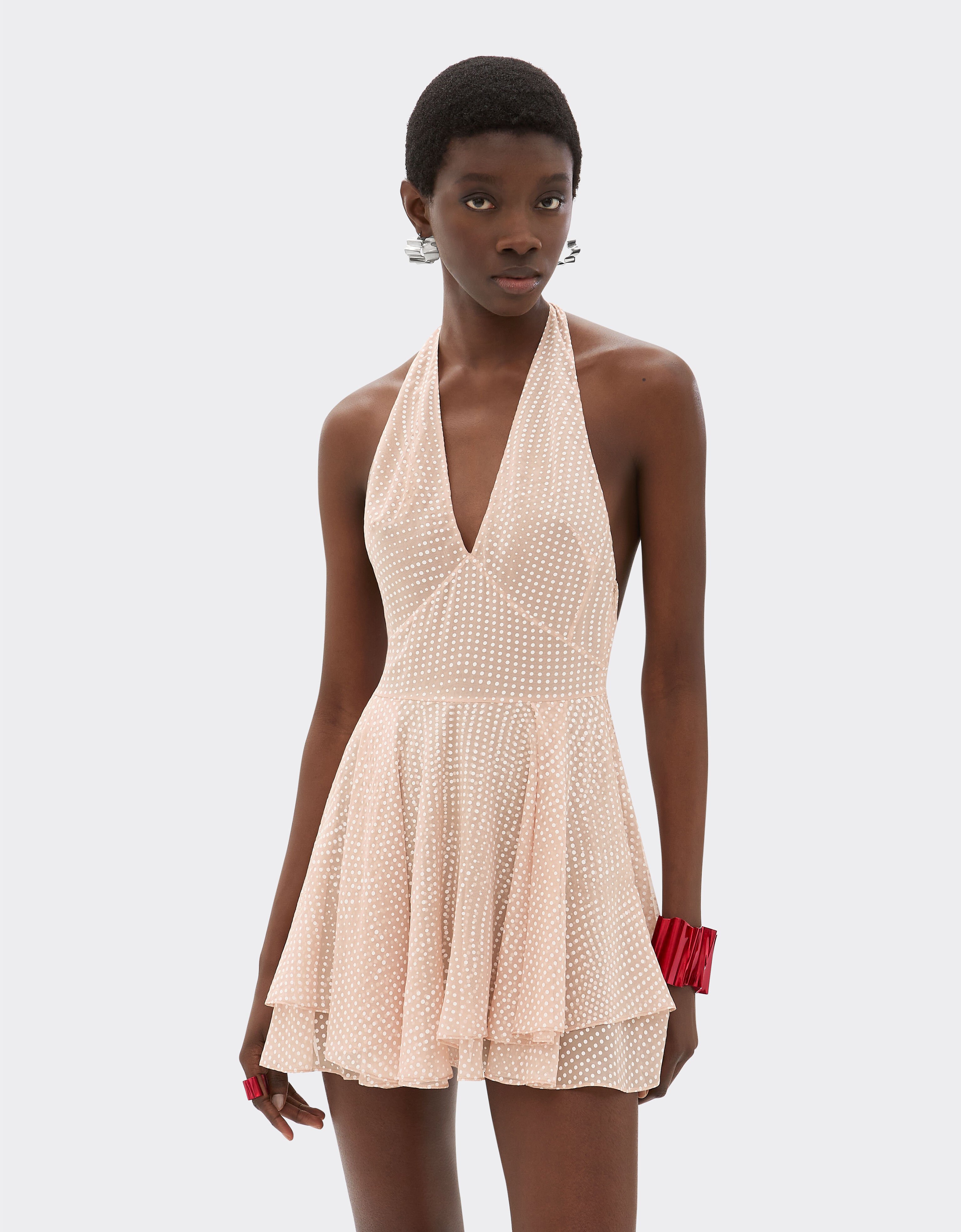 Ferrari Abito mini in voile di seta con stampa Cavallino Dots Nude 22447f
