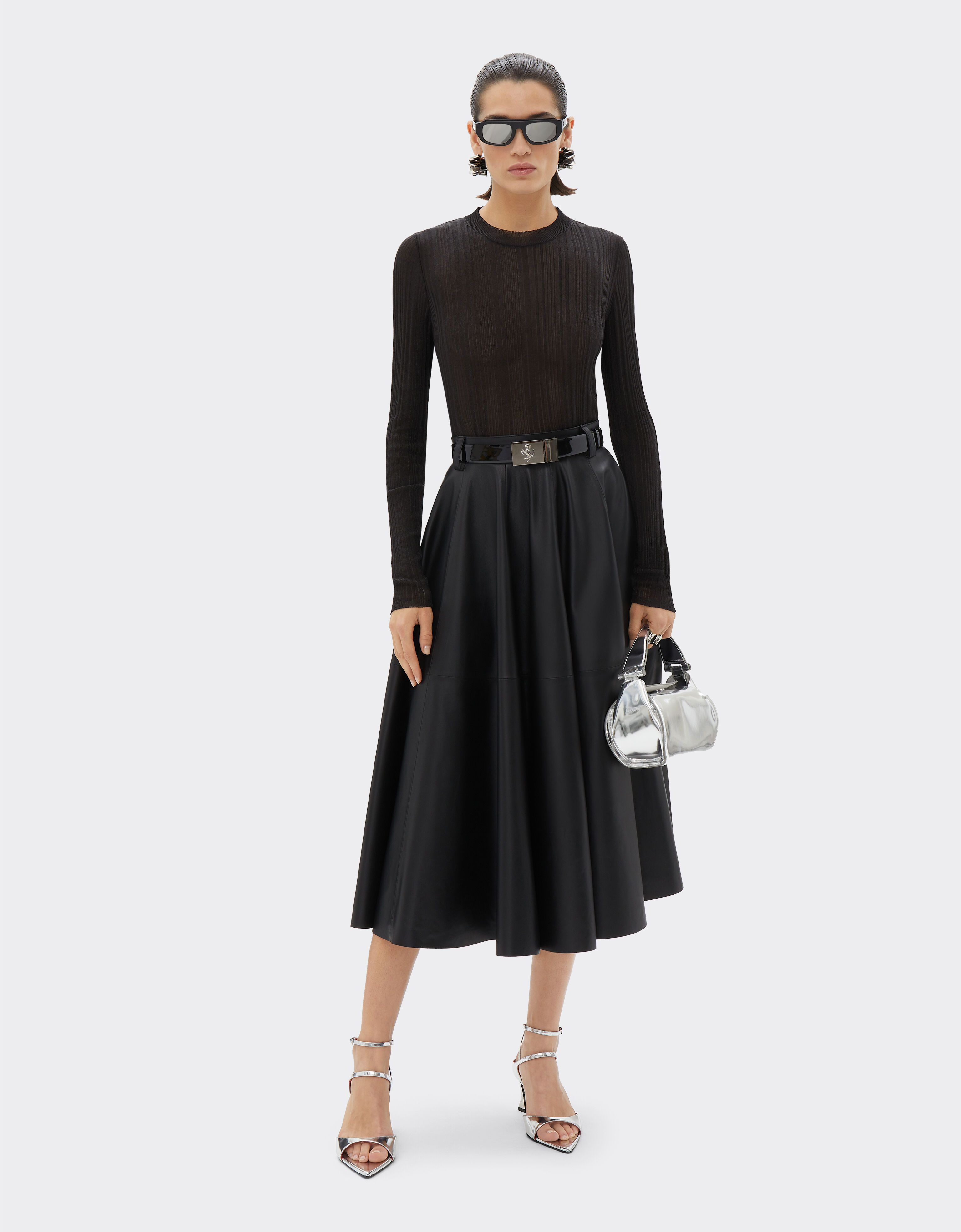 Ferrari Long skirt in nappa leather Black 21645f