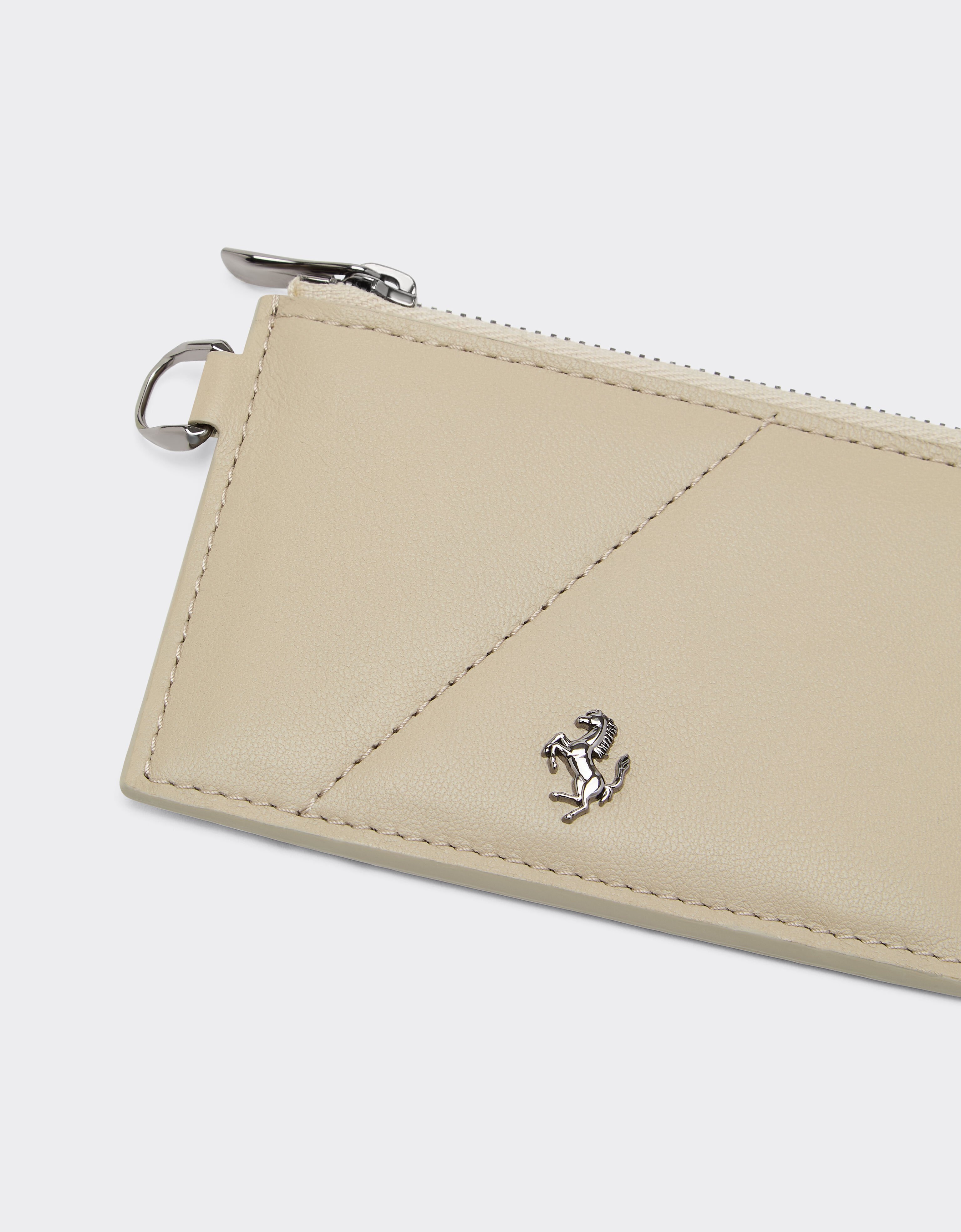 Ferrari Leather card case with diagonal topstitching and zipper Chalk 49221f