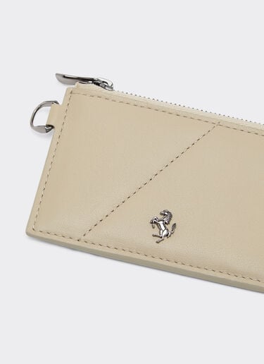 Leather card case with diagonal topstitching and zipper Ferrari Leather card case with diagonal topstitching and zipper Chalk 49221f