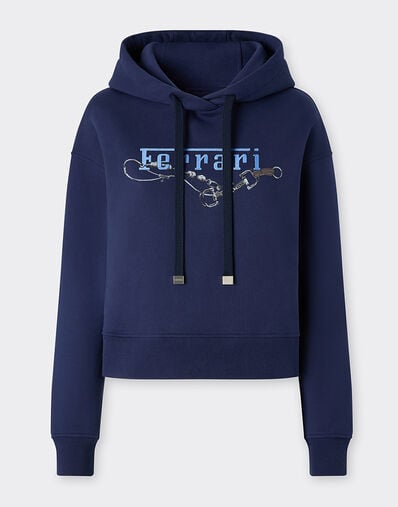 Ferrari フード付きスウェットシャツ Ferrari刺繍 Ultramarine 50841f