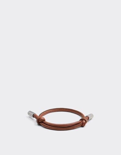 Ferrari Tubular leather bracelet with engraved Prancing Horse Tobacco 50009f