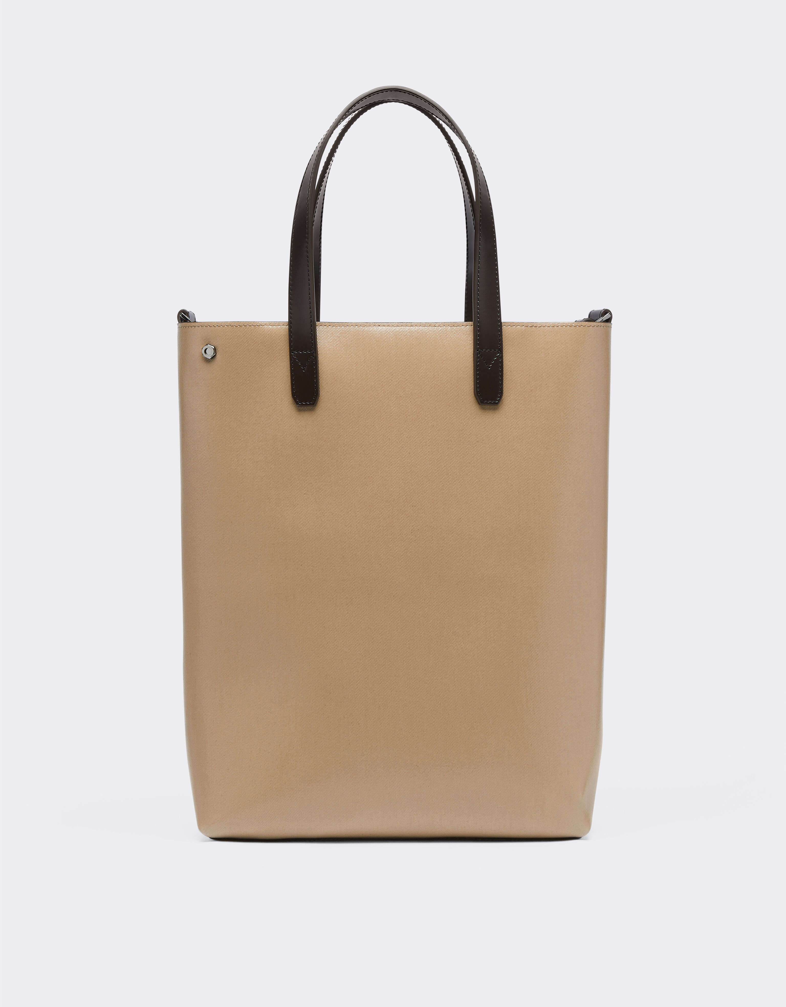 Vertical tote bag in coated canvas and leather in Ebony Ferrari