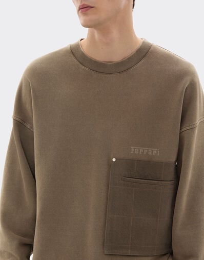 Ferrari Sweat-shirt en coton avec poche poitrine Verde Cachi 50133f