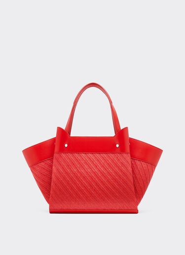Ferrari Small tote bag in raffia and leather Rosso Dino 49111f