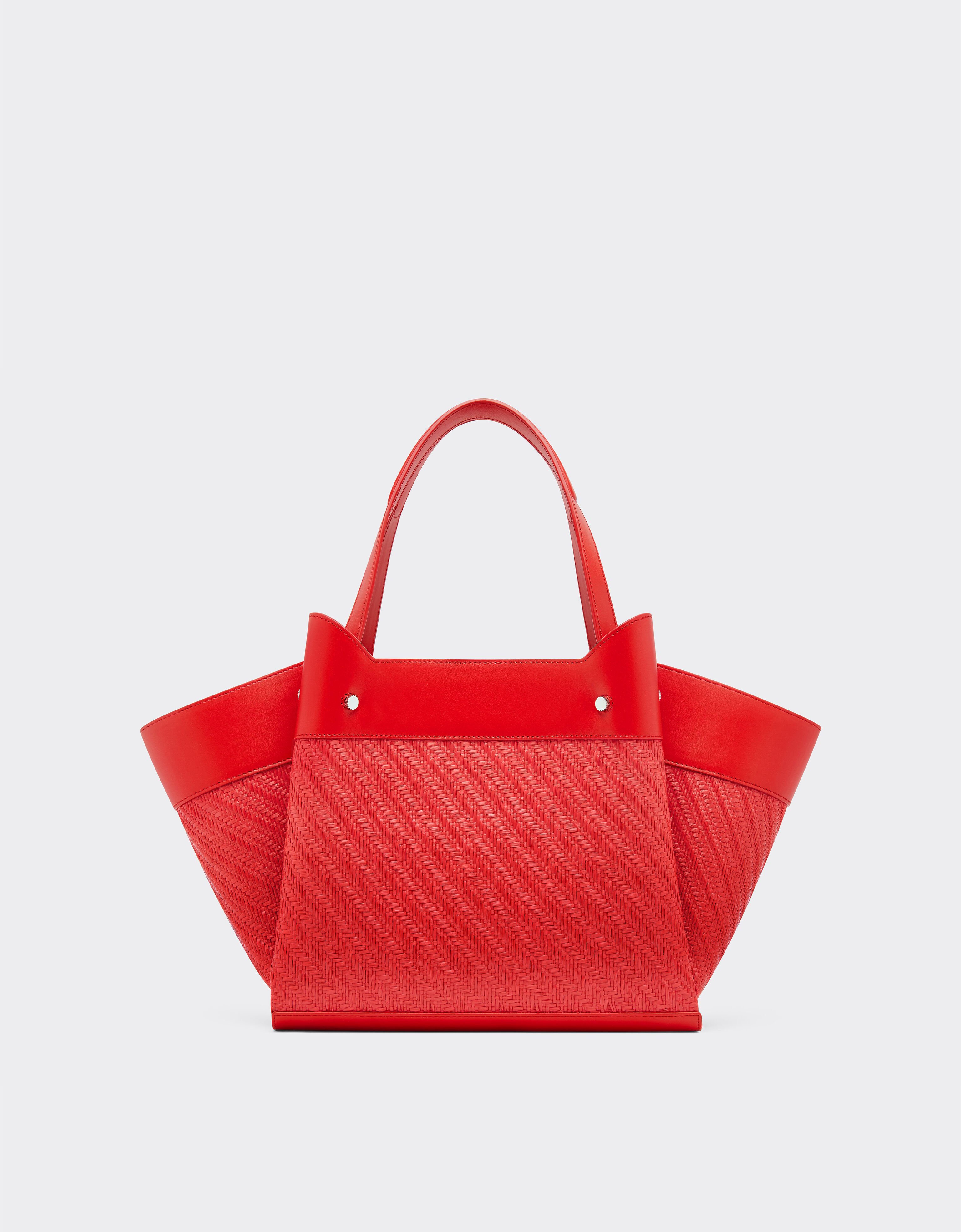 Ferrari Small tote bag in raffia and leather Rosso Dino 49111f