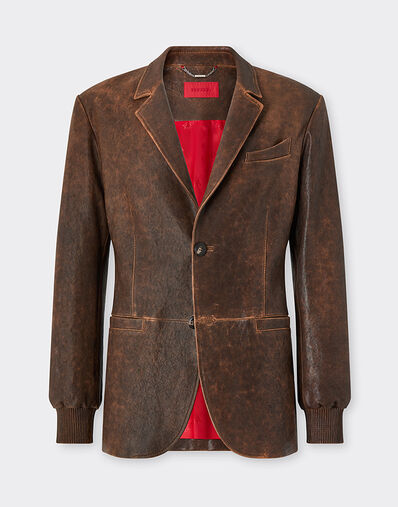 Ferrari Damask leather blazer Khaki Green 50087f