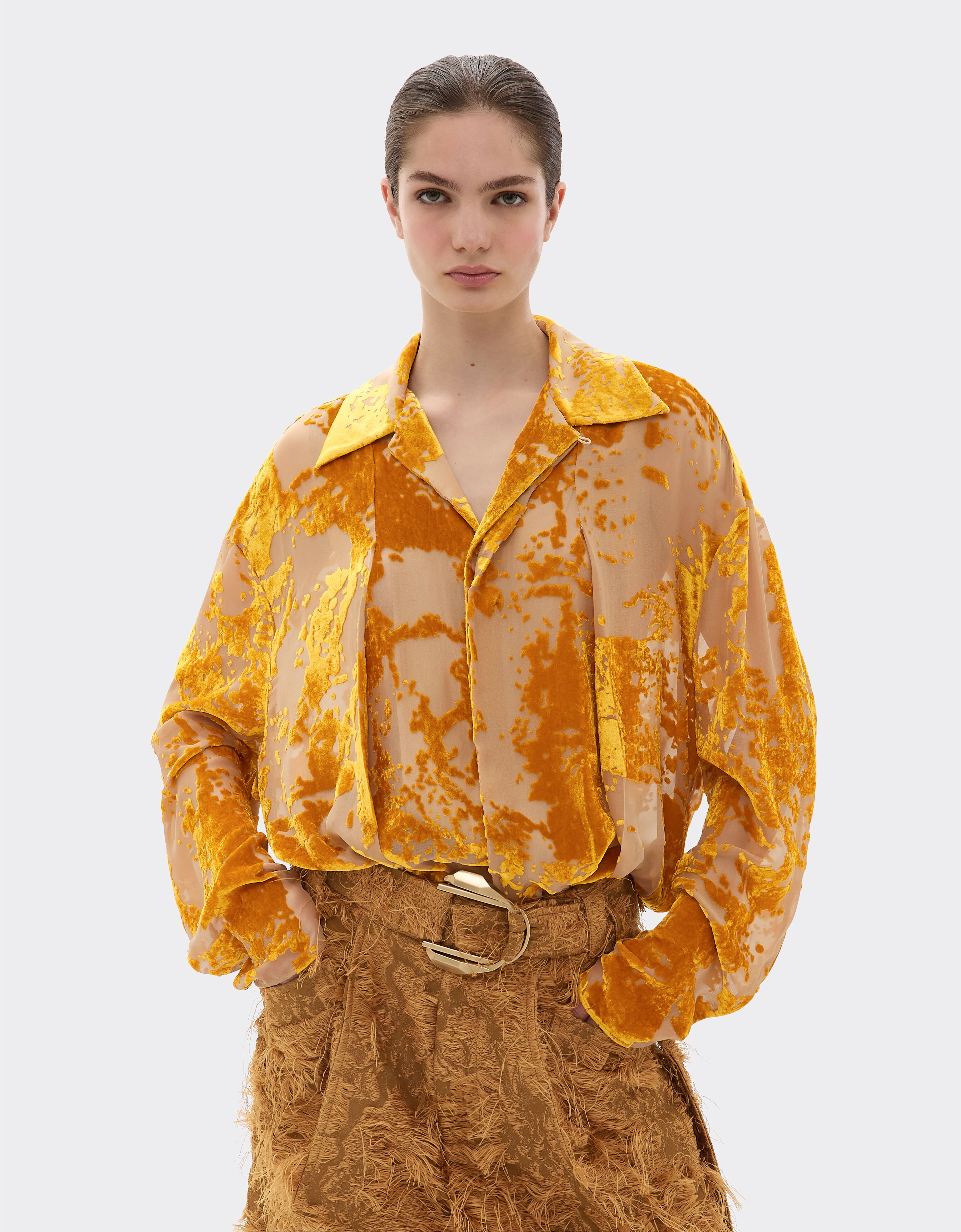 Ferrari Chemise en velours de soie à motif dévoré Or 50313f