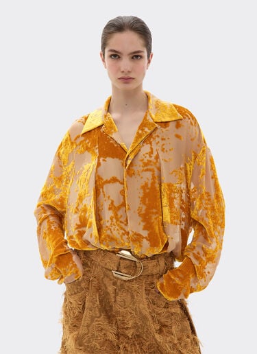 Chemise en velours de soie à motif dévoré Ferrari Chemise en velours de soie à motif dévoré Or 50313f