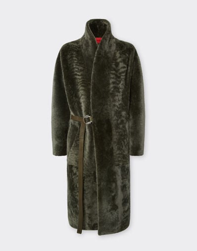 Ferrari Merino wool coat with astrakhan effect Loden Green 49245f