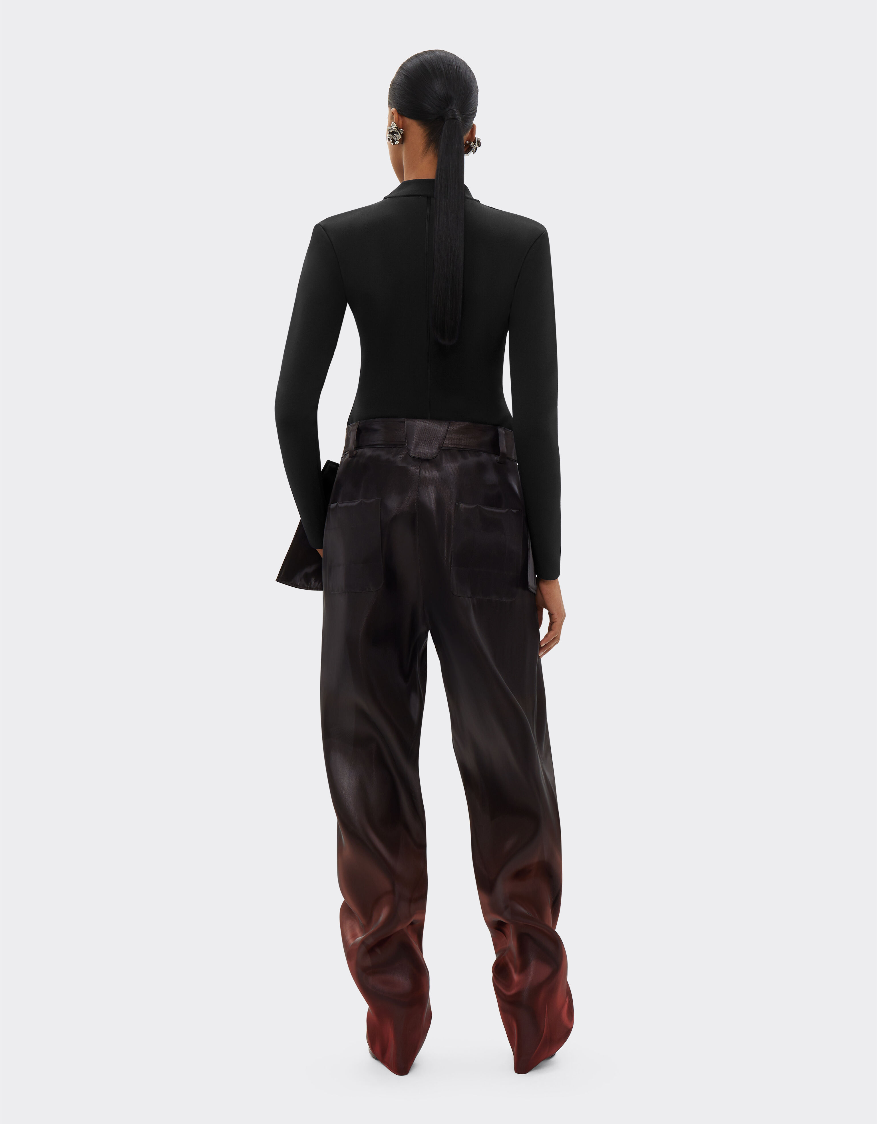Cargo trousers in liquid silk fabric with gradient effect in Black Ferrari