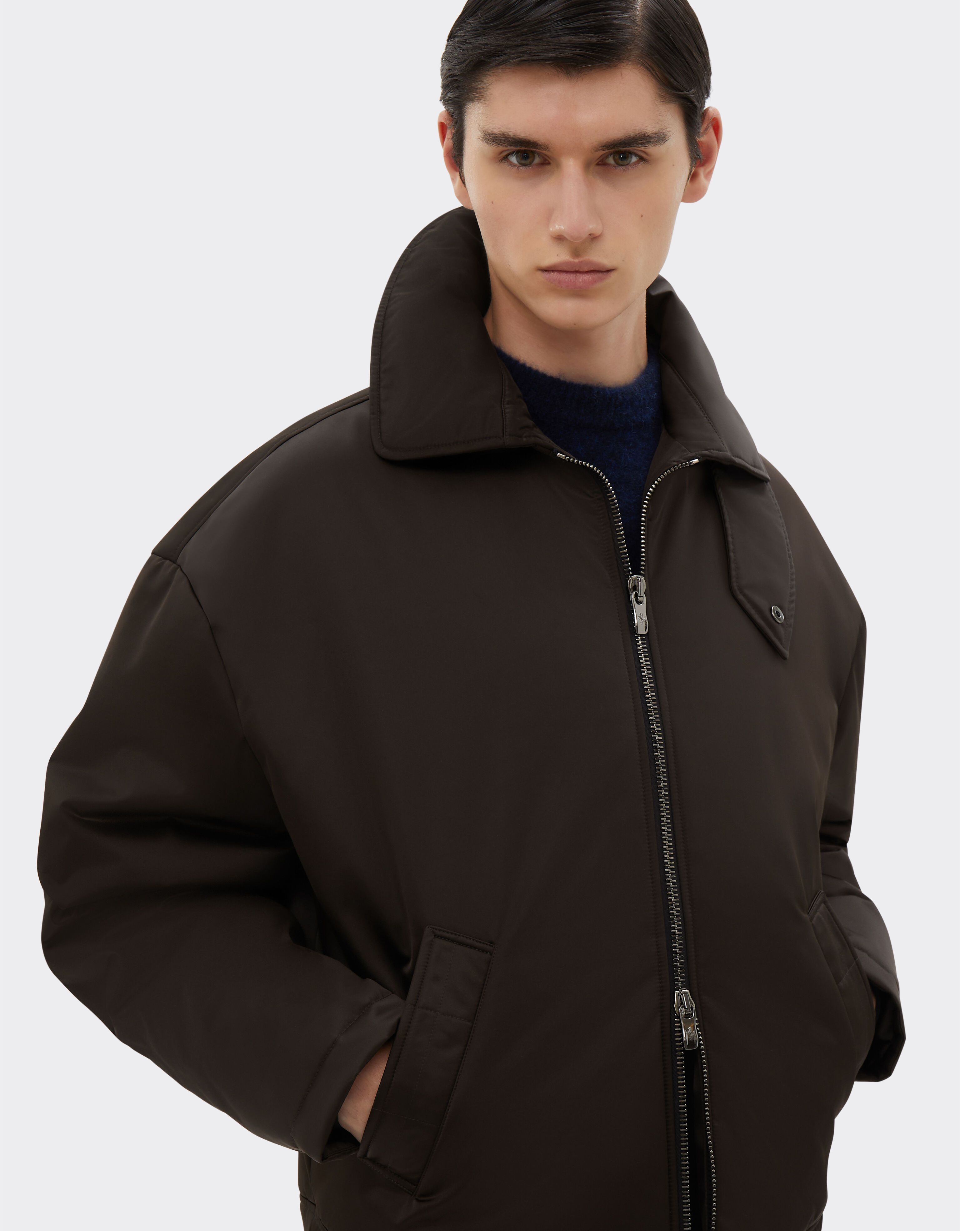 Eco nylon down jacket in Dark Brown for Men Ferrari
