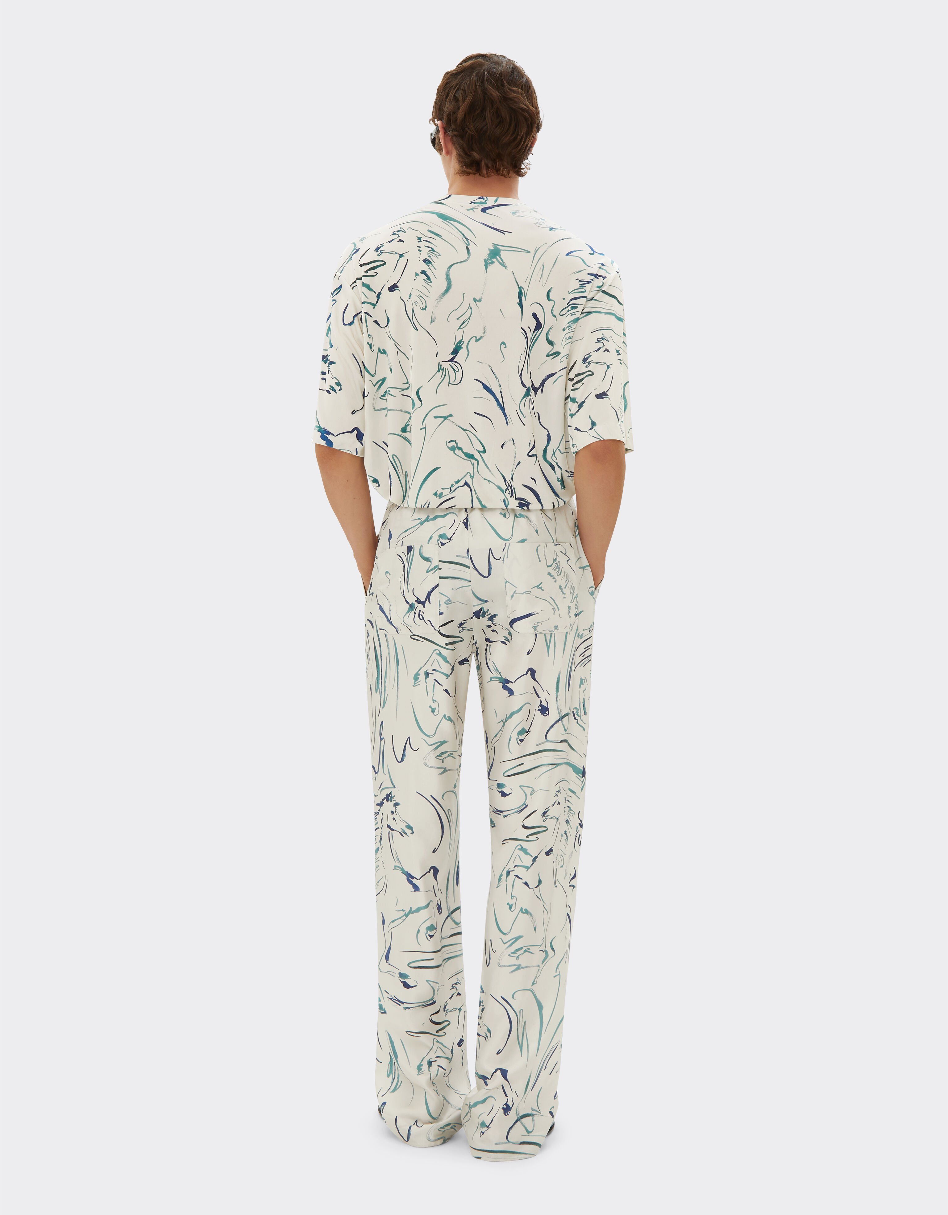 Ferrari T-shirt in viscose fabric with Cavallino print Ecru 22039f