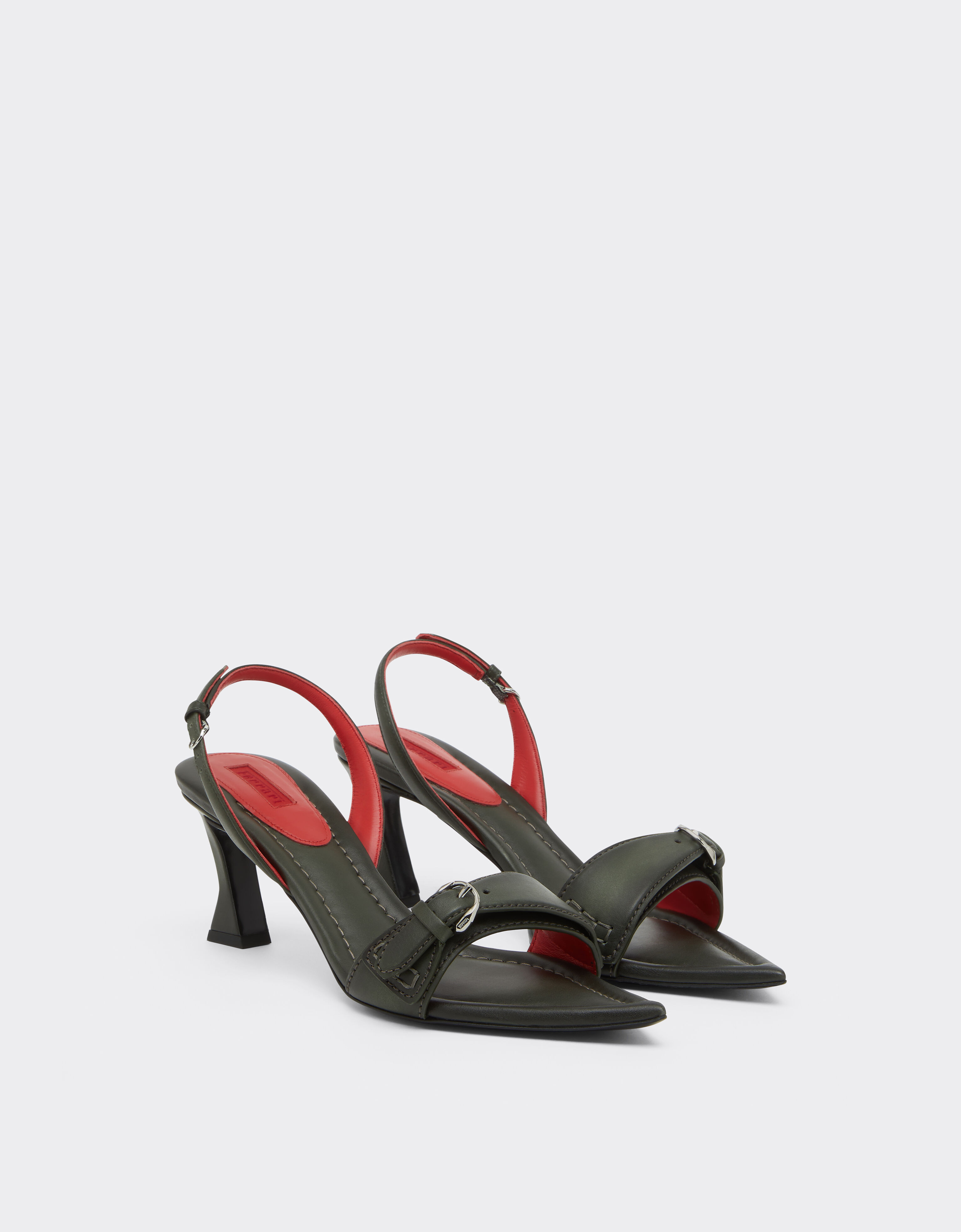 Ferrari Leather Sandal with Heel Khaki Green 49998f