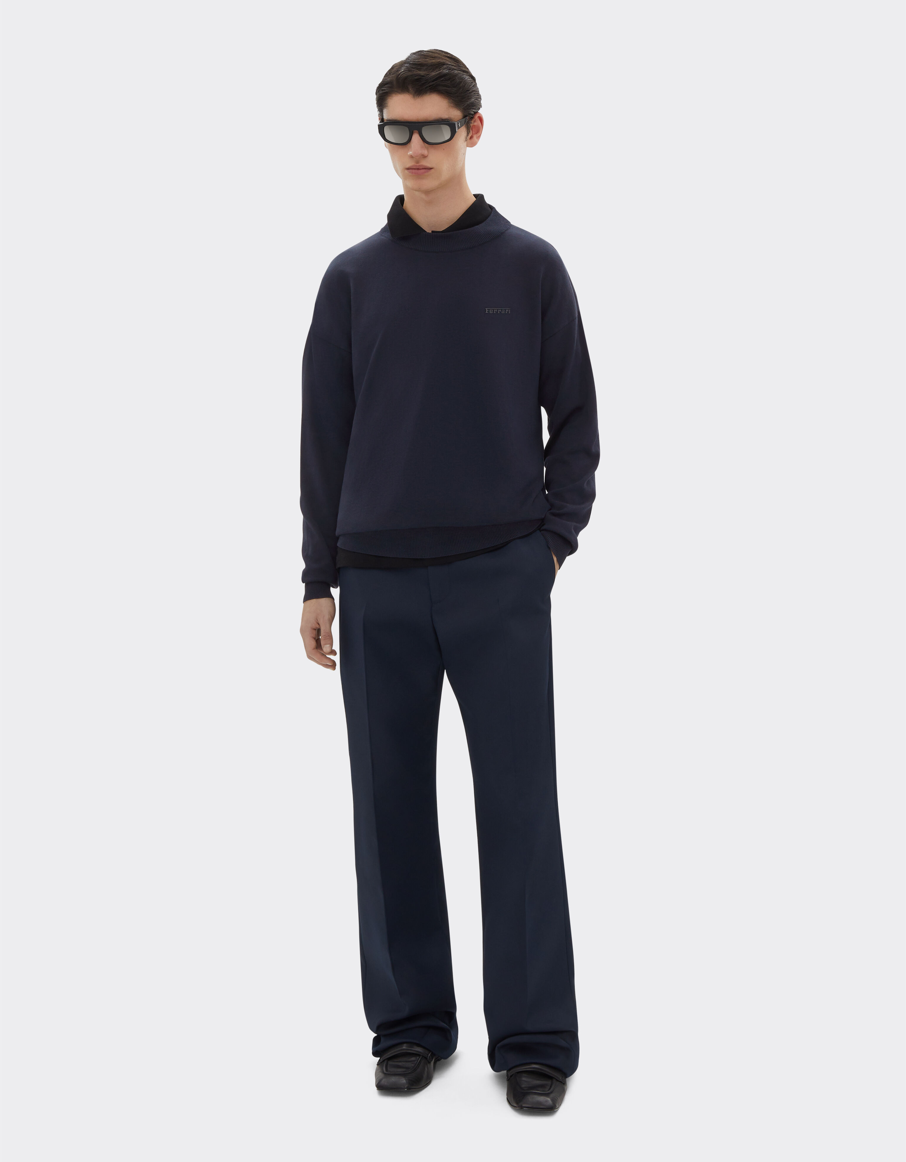 Ferrari Chemise à manches longues en coton et soie Bleu marine 48378f