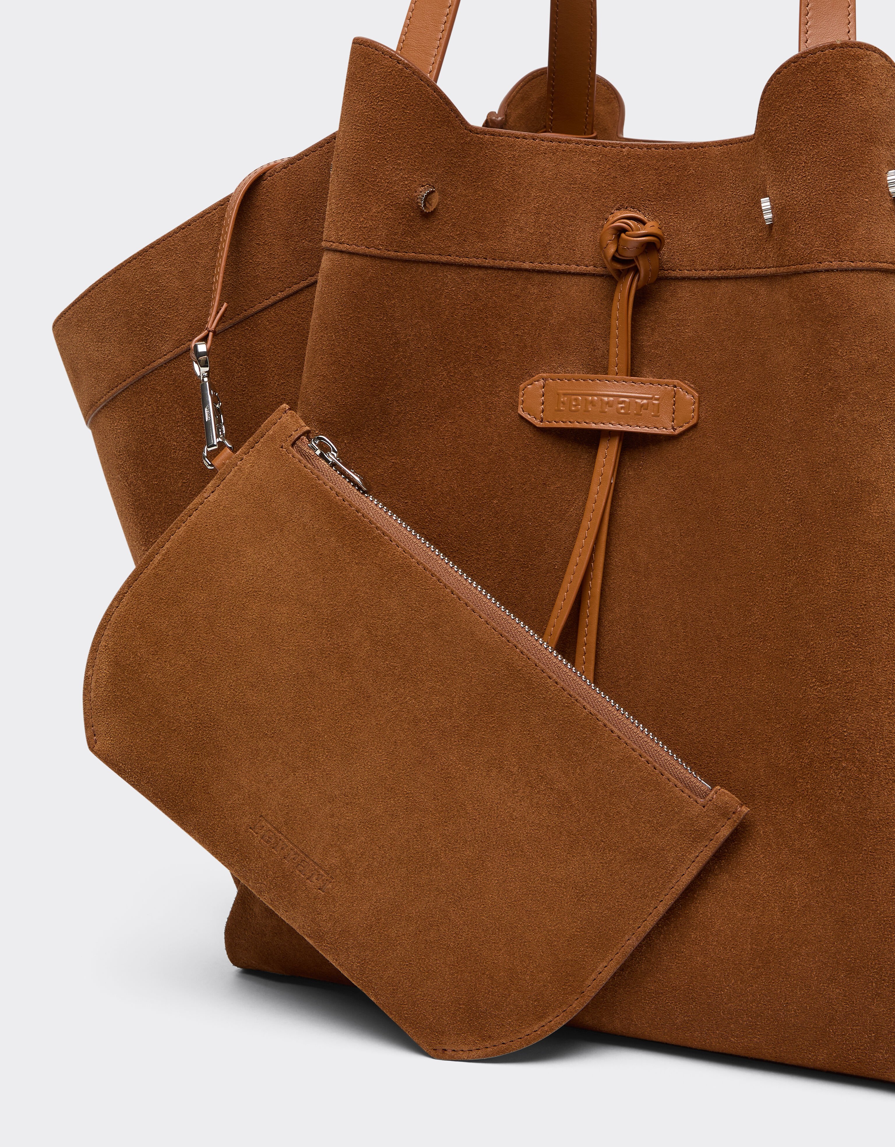 Ferrari Sac cabas en daim et cuir lisse Jute 50593f