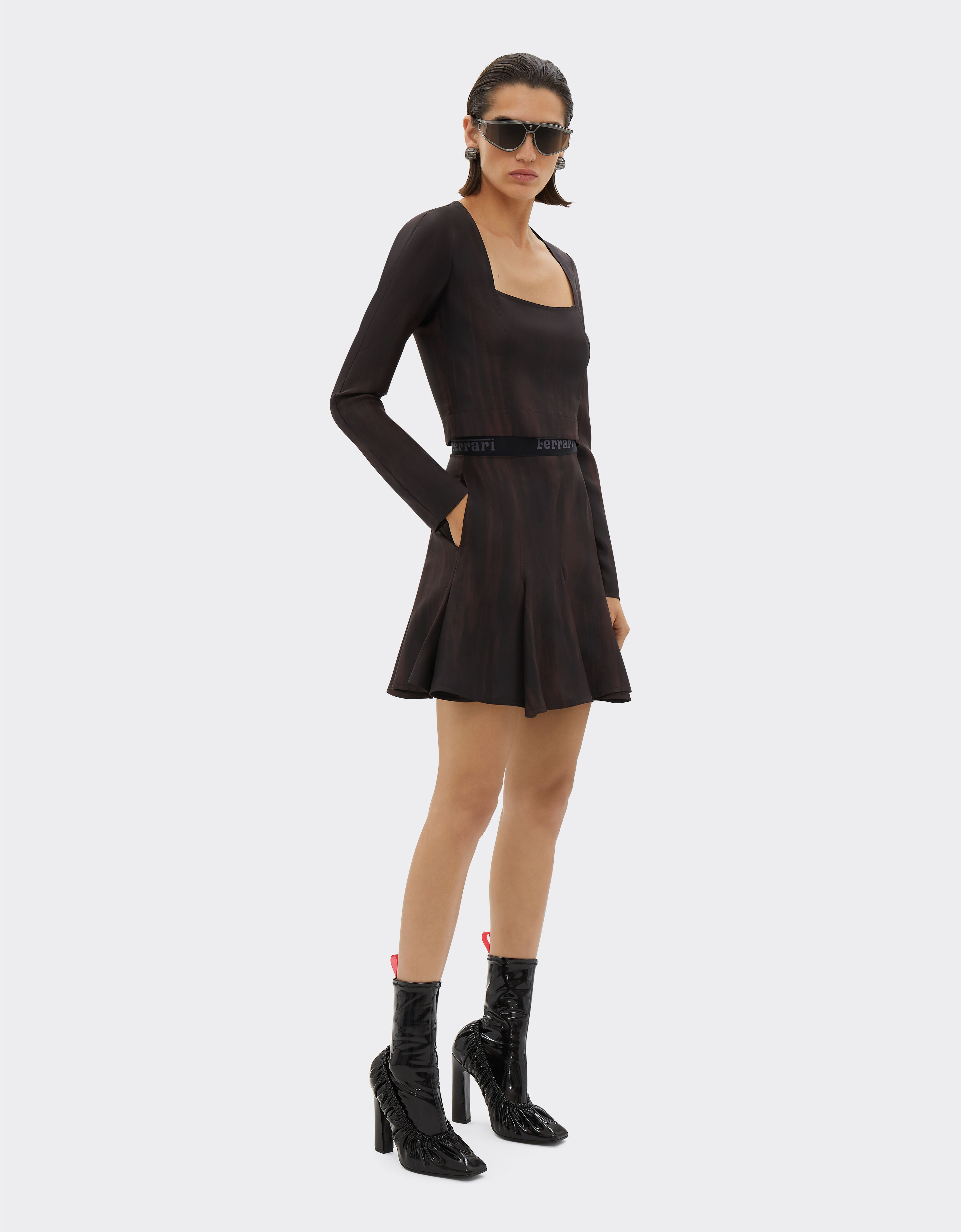 Ferrari Short Silk Skirt with Brushed Print Female Skirts Dark Brown 38