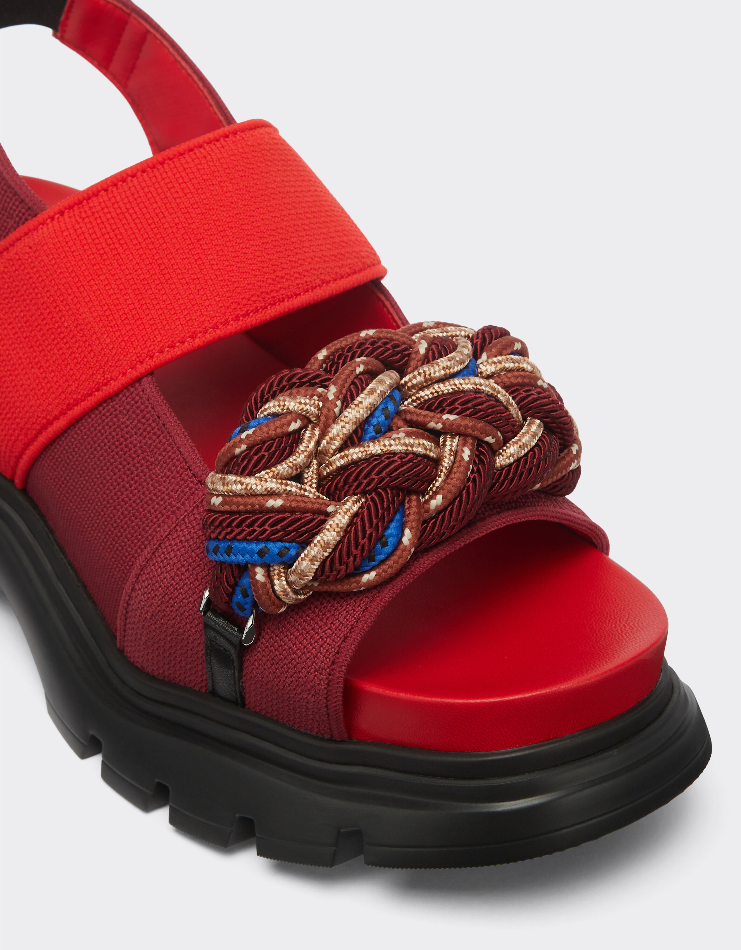 Stretch mesh sandals with scoubidou detail in Burgundy Ferrari
