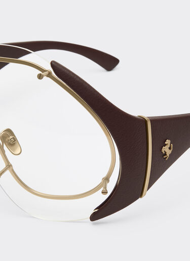 Ferrari Sunglasses in gold-tone metal and brown leather with transparent shield Beige LA01Nf