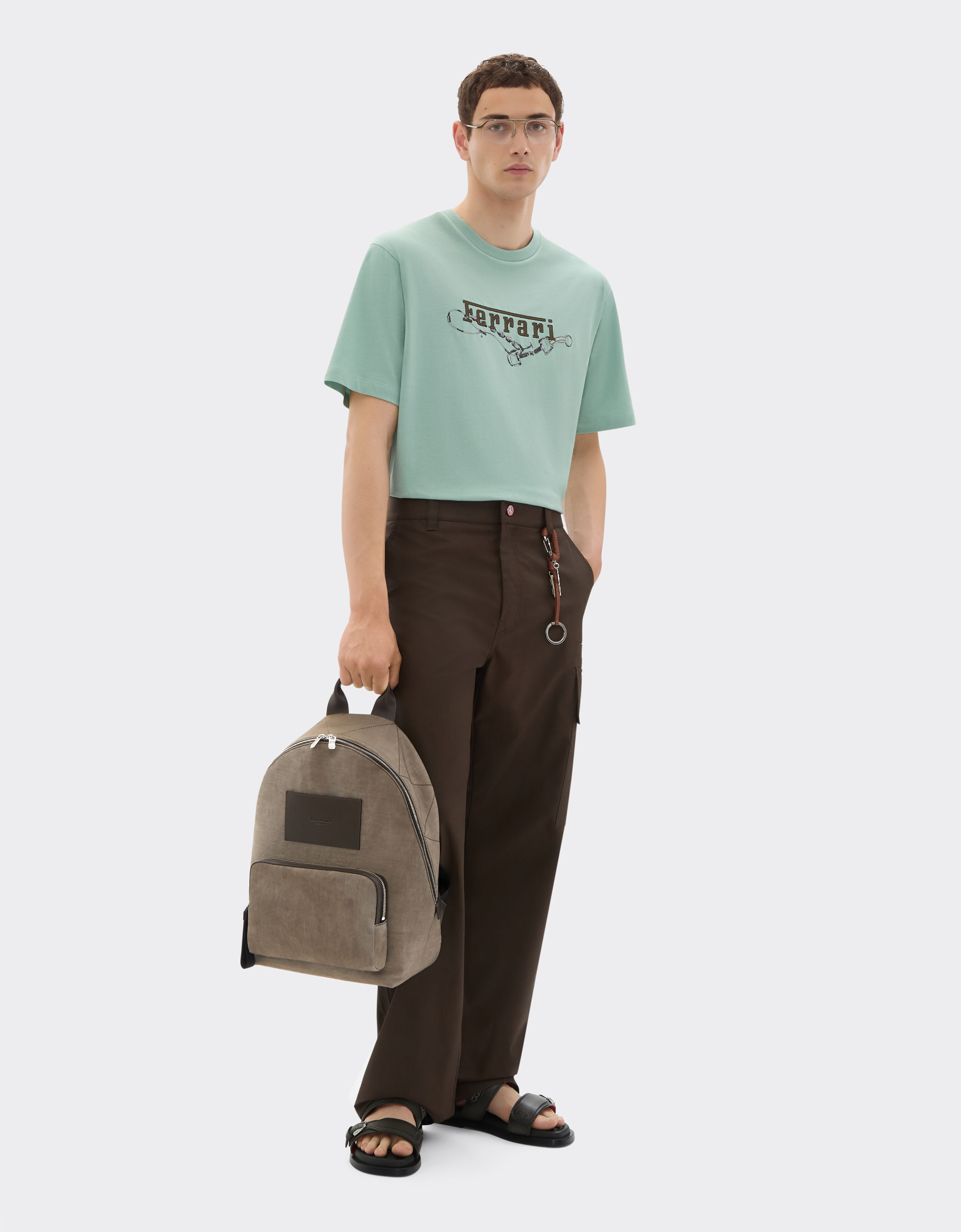 Ferrari Nylon and leather backpack Khaki Green 50166f