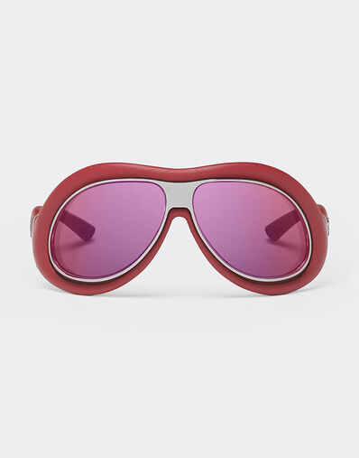 Ferrari Sunglasses in red leather and gunmetal grey metal with gold rose mirror lenses Racing red LA01Lf
