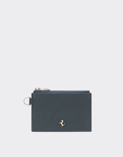 Ferrari Porte-cartes zippé en cuir foulonné Bleu marine 20625f