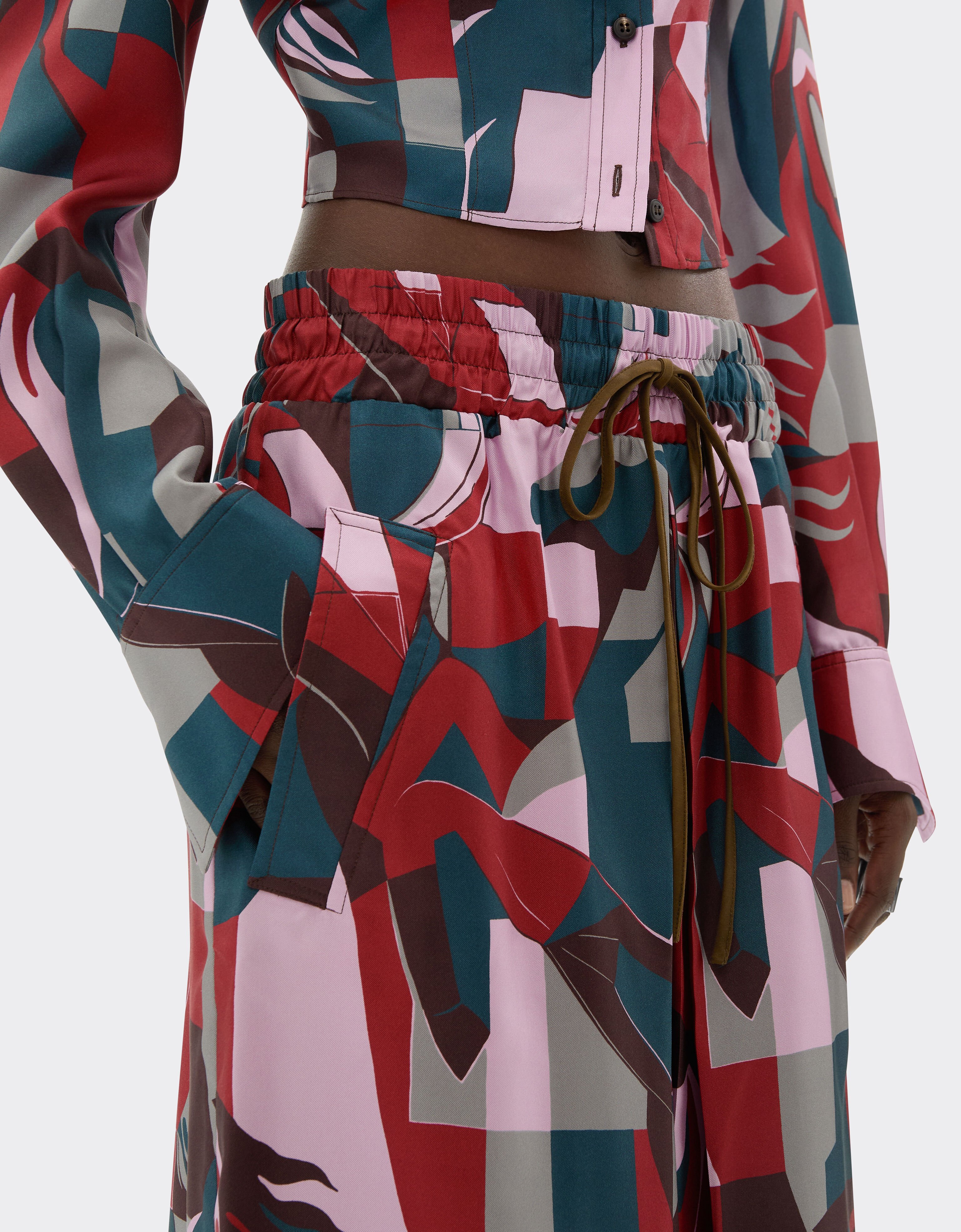 Ferrari Silk skirt with color block Cavallino print Peacock 22650f