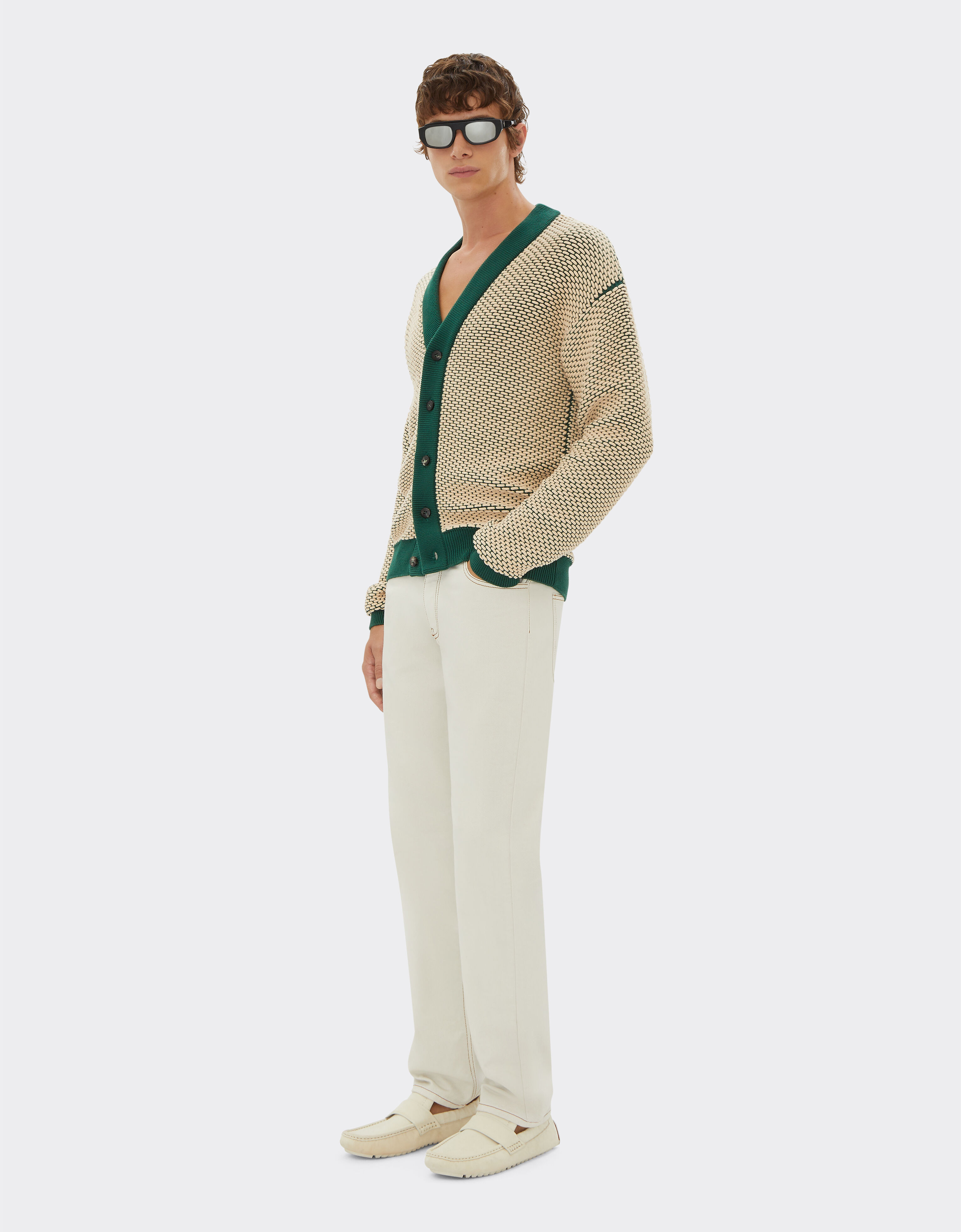 Ferrari Cardigan in misto cotone effetto 3D Ecru 21831f