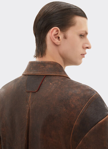 Damask leather blouson Ferrari Damask leather blouson Khaki Green 50086f